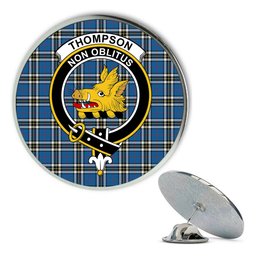ScotsTee Shop Scottish Thompson Dress Blue Modern Metal Tartan Lapel Pin Scottish Clan Crest Badge