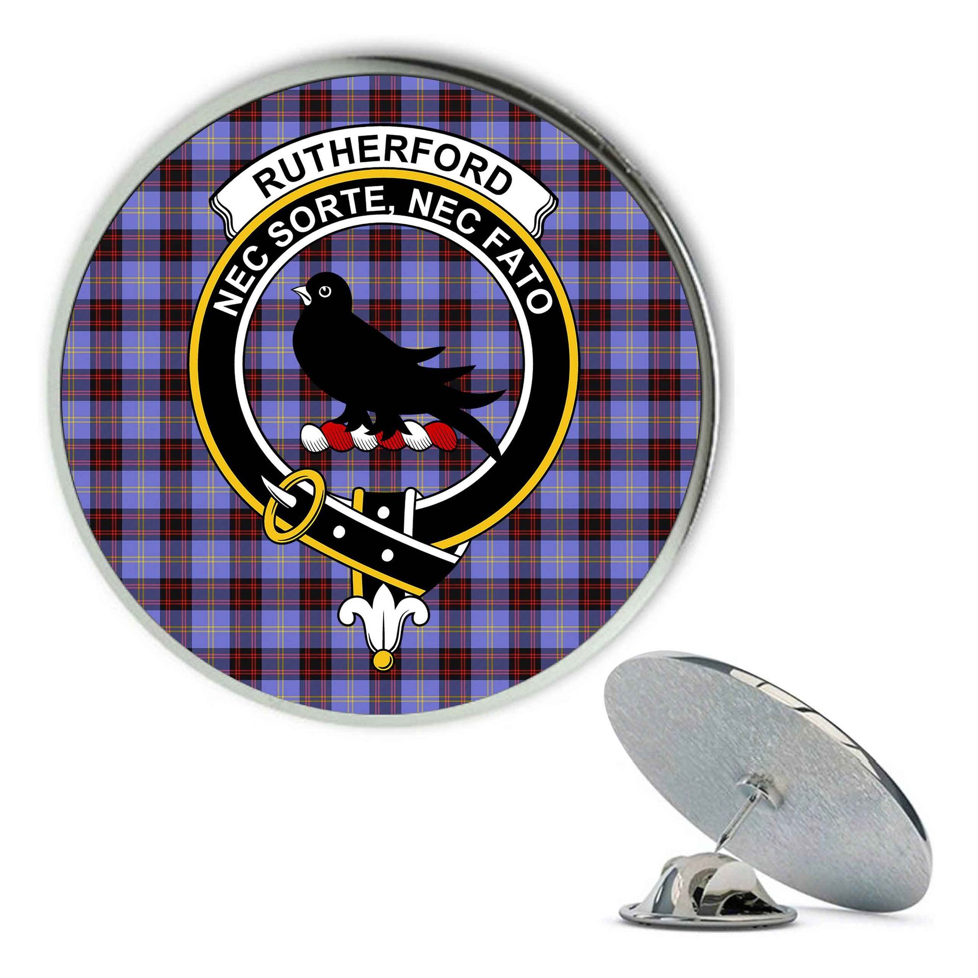 ScotsTee Shop Scottish Rutherford SC Metal Tartan Lapel Pin Scottish Clan Crest Badge