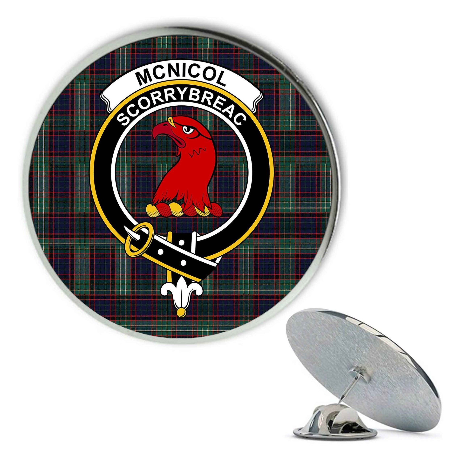 ScotsTee Shop Scottish McNicol Hunting Modern Metal Tartan Lapel Pin Scottish Clan Crest Badge