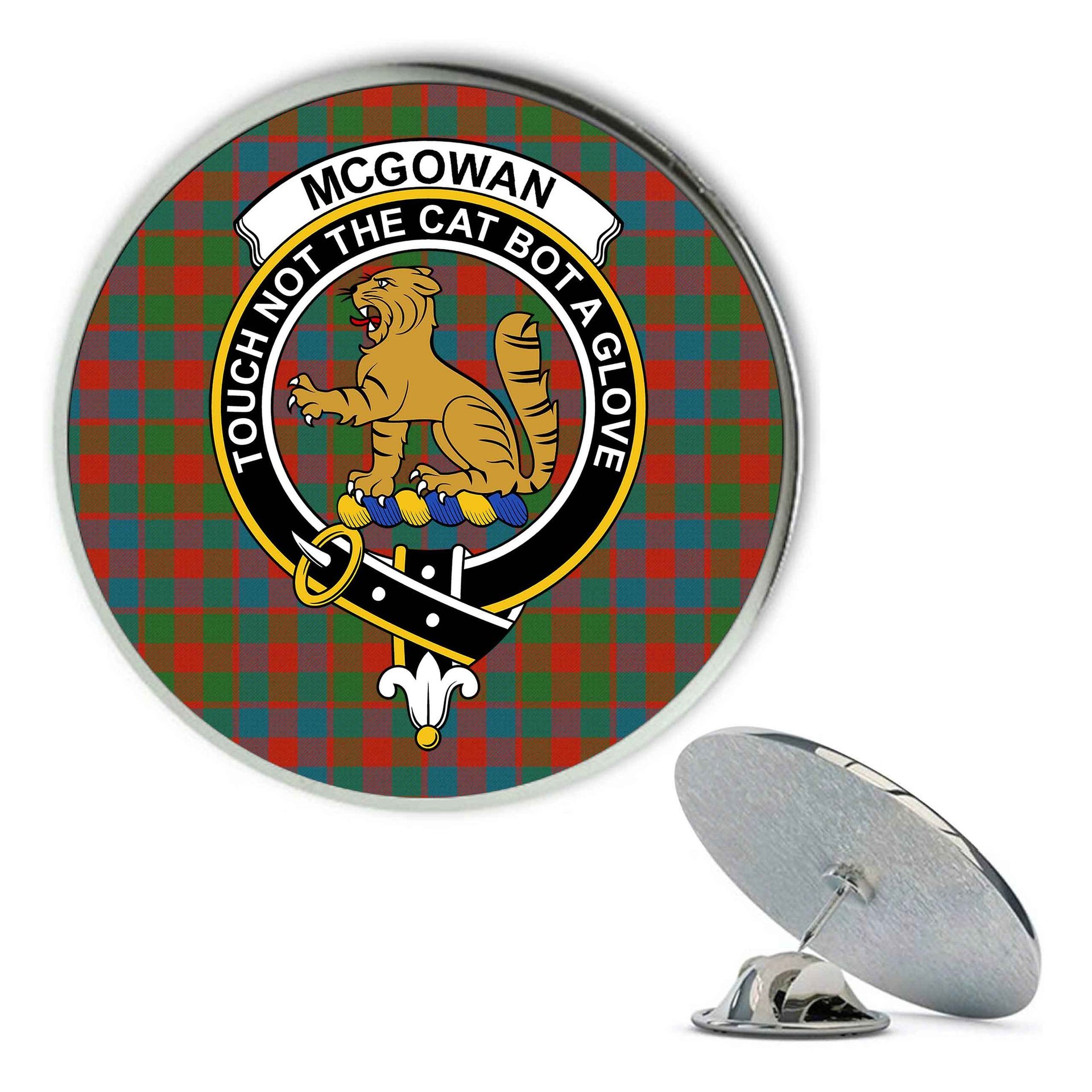 ScotsTee Shop Scottish McGowan Ancient Metal Tartan Lapel Pin Scottish Clan Crest Badge