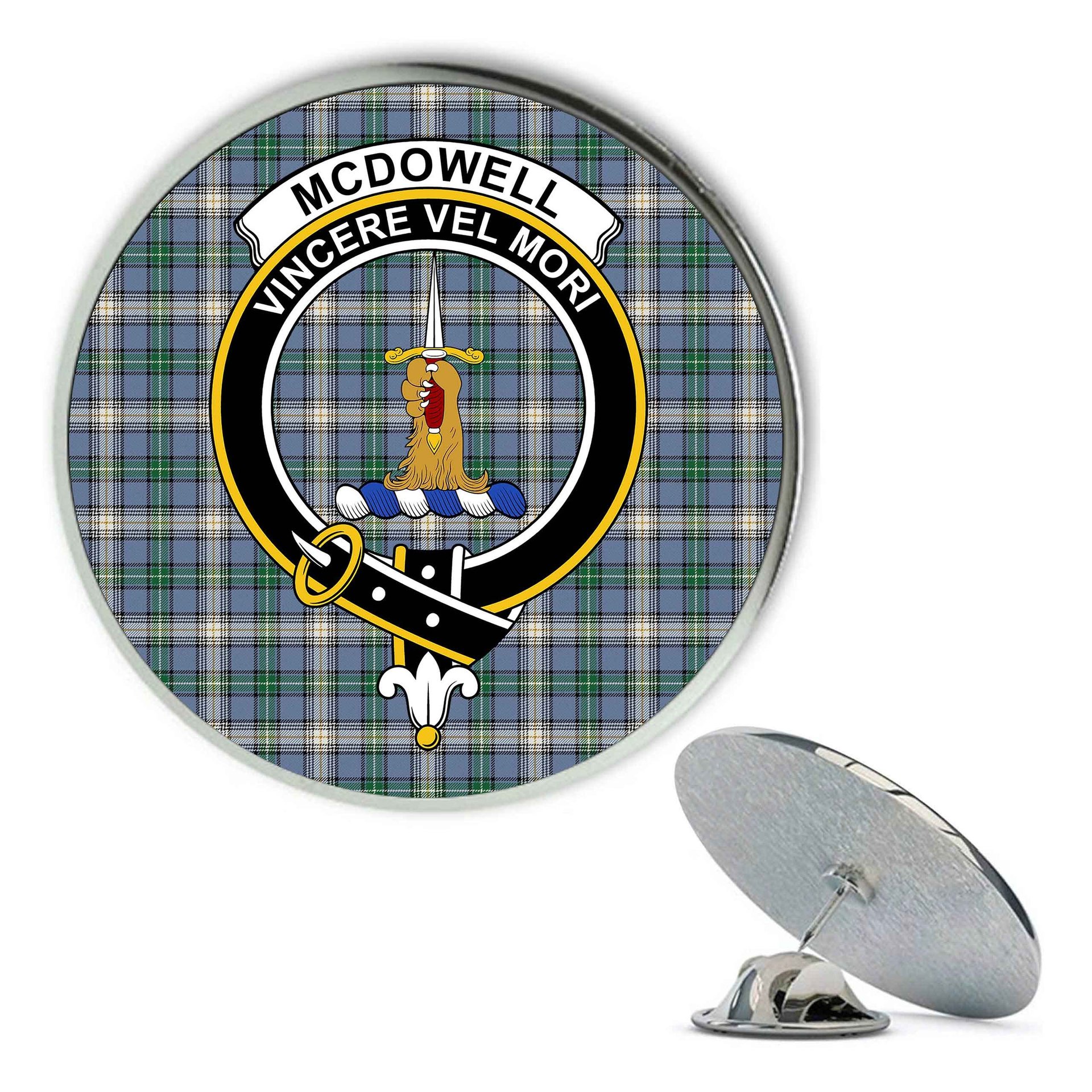 ScotsTee Shop Scottish McDowell Ancient Metal Tartan Lapel Pin Scottish Clan Crest Badge