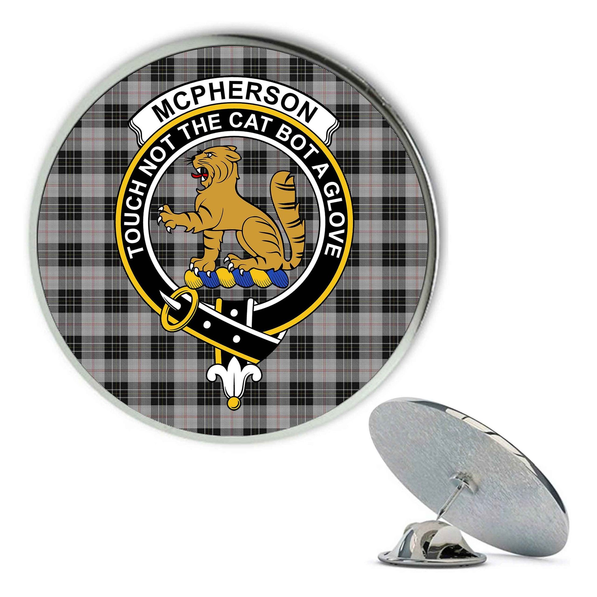 ScotsTee Shop Scottish McPherson Dress Metal Tartan Lapel Pin Scottish Clan Crest Badge