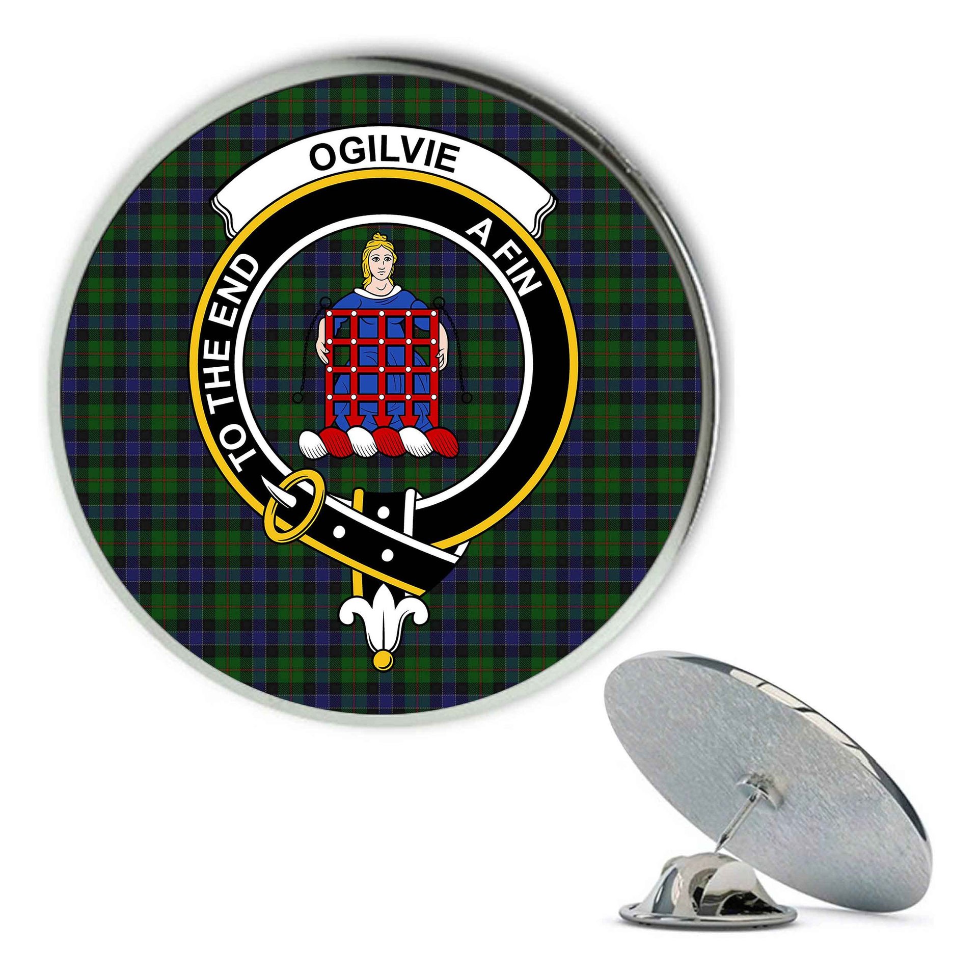 ScotsTee Shop Scottish Ogilvie of Inverarity VS 2 Metal Tartan Lapel Pin Scottish Clan Crest Badge