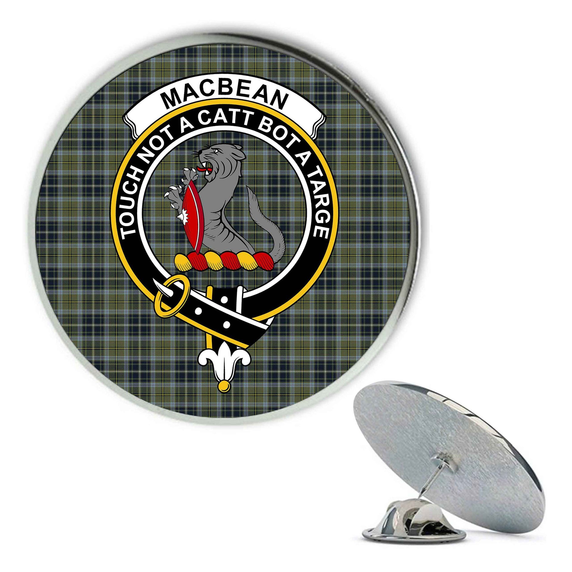 ScotsTee Shop Scottish MacBean Hunting Metal Tartan Lapel Pin Scottish Clan Crest Badge