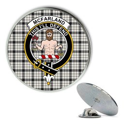 ScotsTee Shop Scottish McFarland Black White Ancient Metal Tartan Lapel Pin Scottish Clan Crest Badge