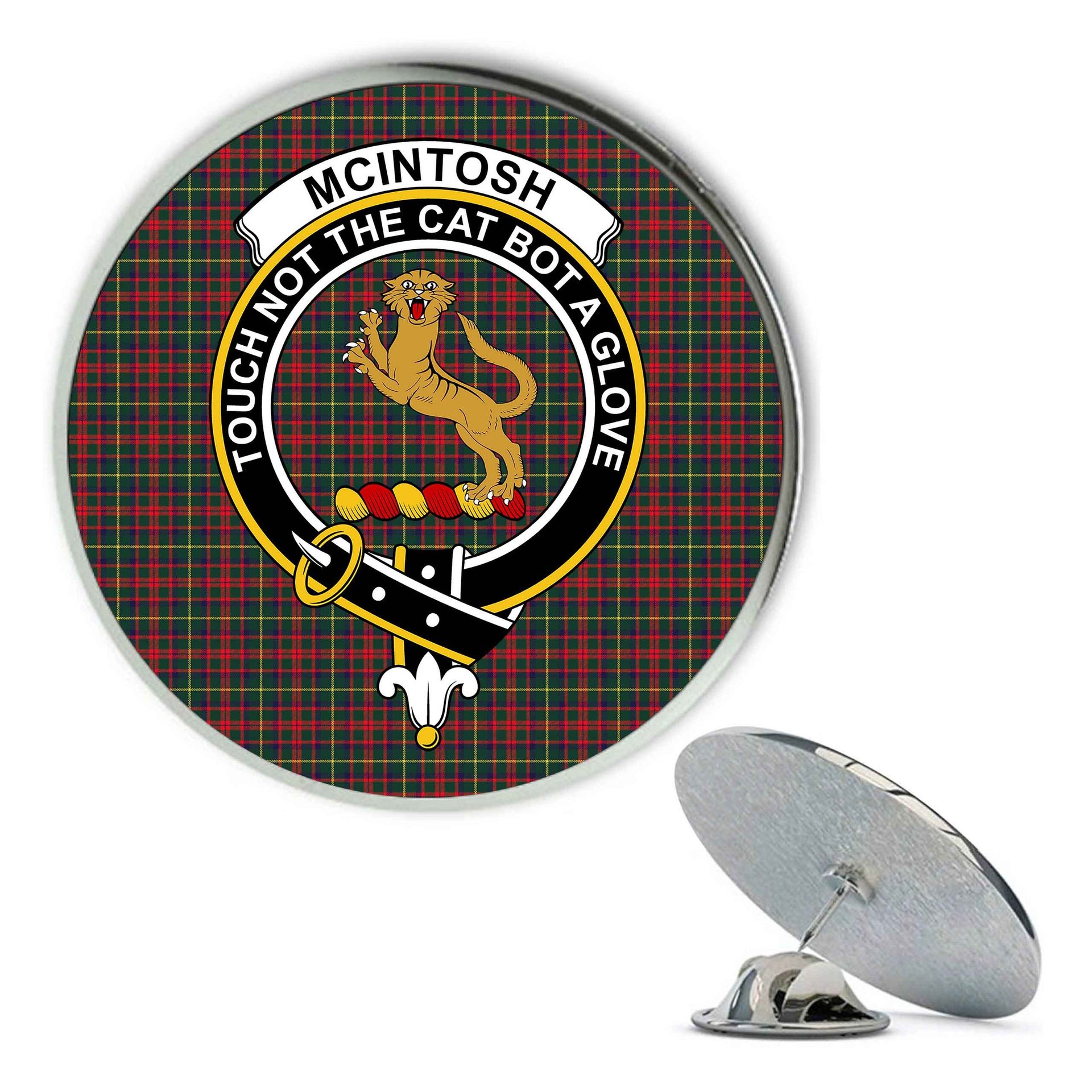 ScotsTee Shop Scottish McIntosh Hunting Modern Metal Tartan Lapel Pin Scottish Clan Crest Badge
