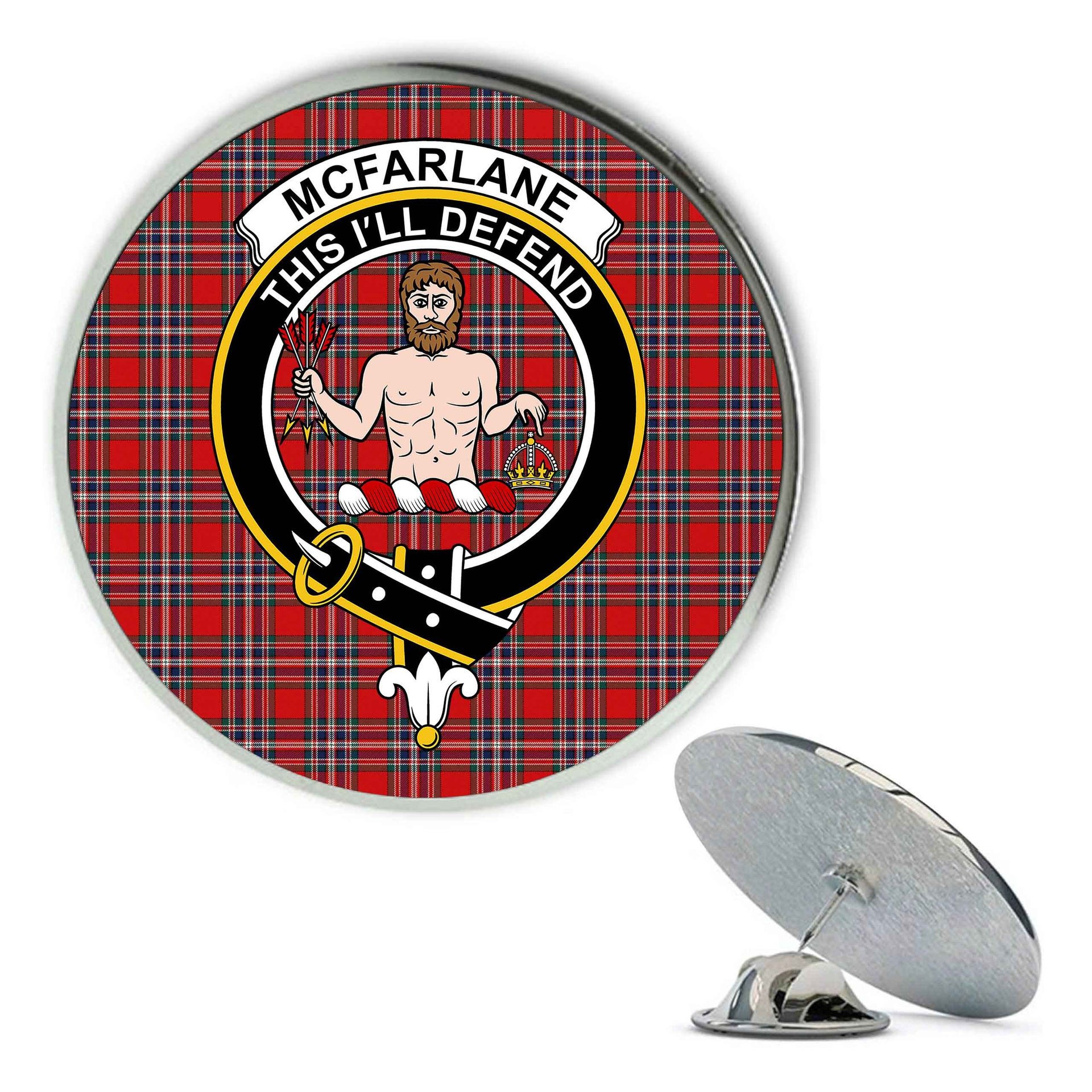 ScotsTee Shop Scottish McFarlane Red Modern Metal Tartan Lapel Pin Scottish Clan Crest Badge