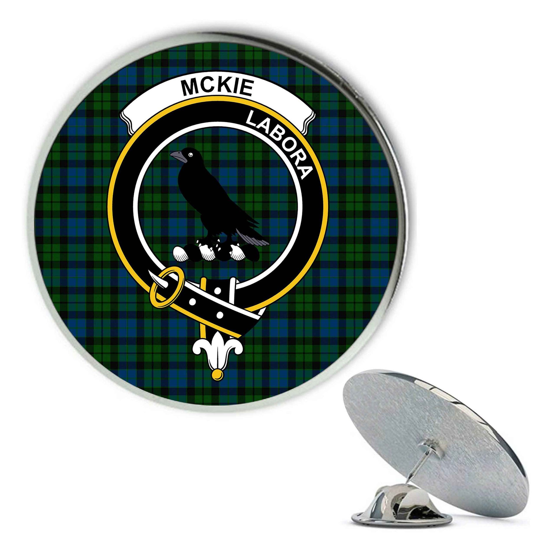ScotsTee Shop Scottish McKie Metal Tartan Lapel Pin Scottish Clan Crest Badge