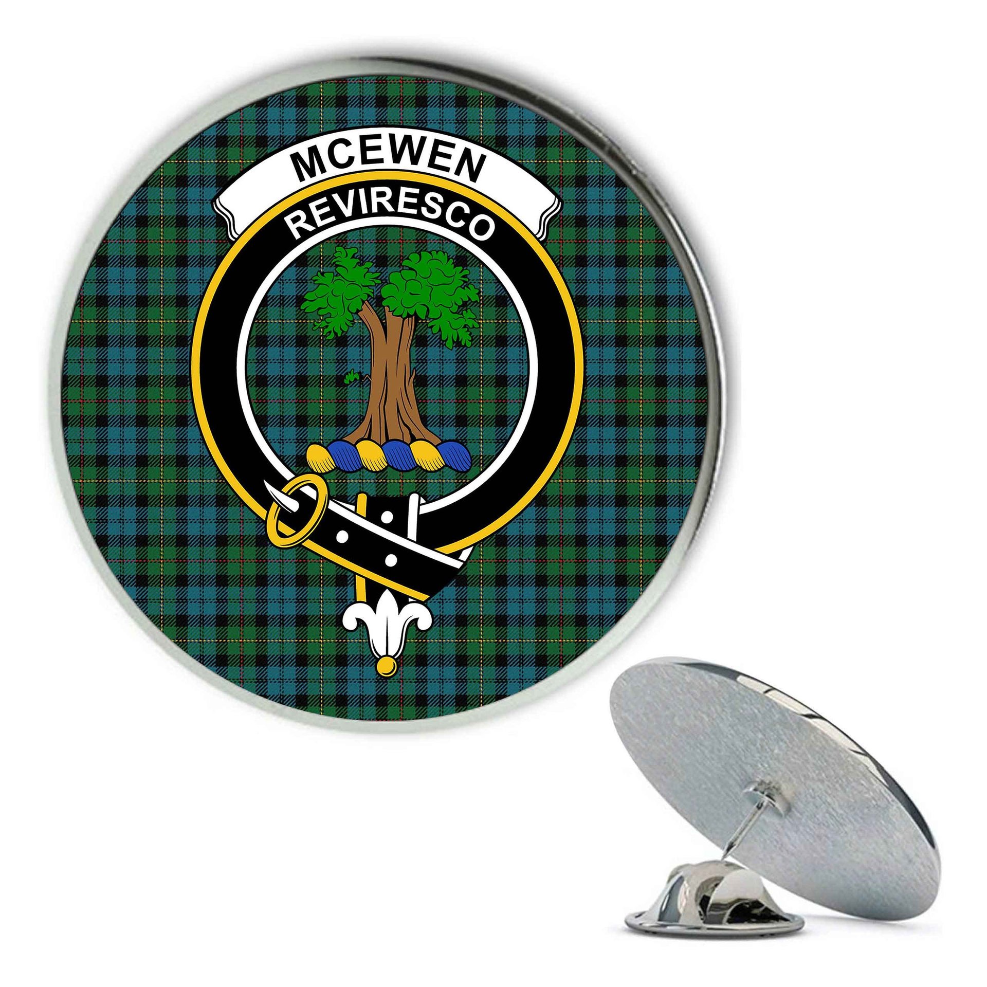 ScotsTee Shop Scottish McEwen Ancient Metal Tartan Lapel Pin Scottish Clan Crest Badge