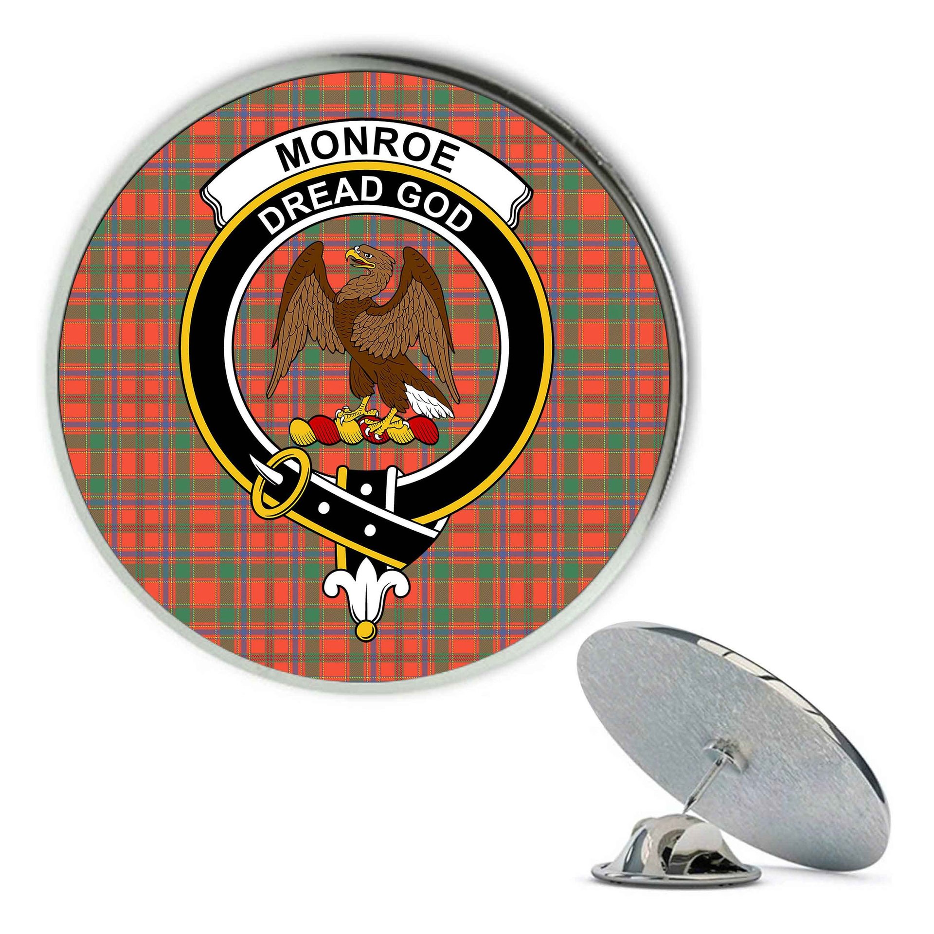 ScotsTee Shop Scottish Monroe Ancient Metal Tartan Lapel Pin Scottish Clan Crest Badge