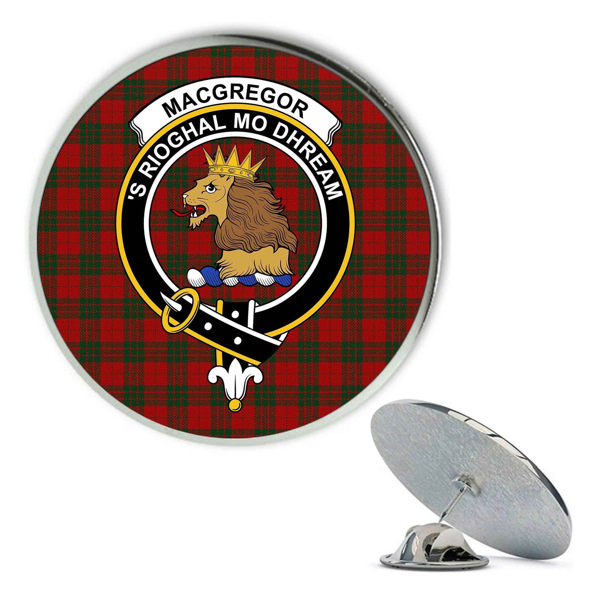 ScotsTee Shop Scottish MacGregor of Glenstrae Metal Tartan Lapel Pin Scottish Clan Crest Badge