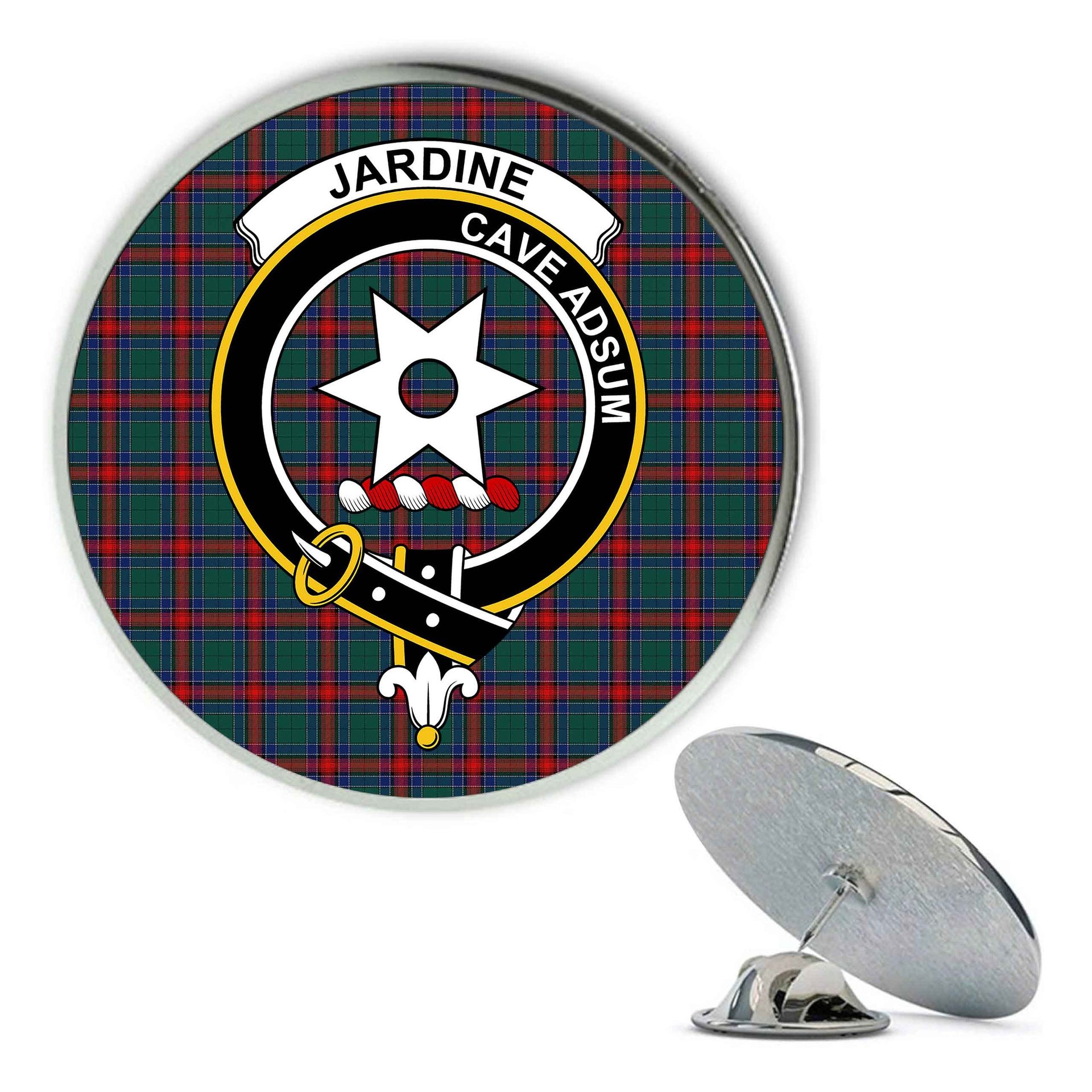 ScotsTee Shop Scottish Jardine Dress Modern Metal Tartan Lapel Pin Scottish Clan Crest Badge