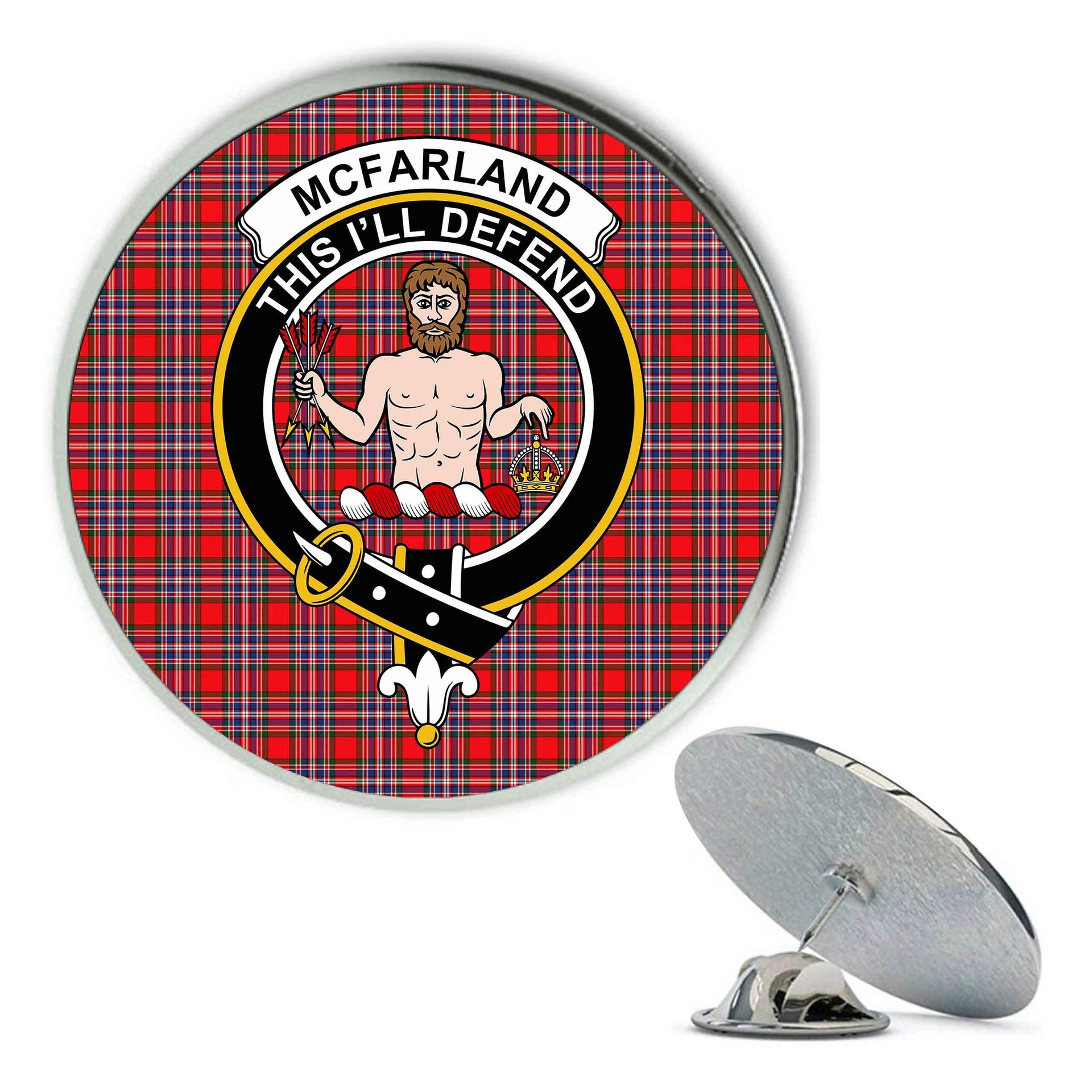 ScotsTee Shop Scottish McFarland Modern Metal Tartan Lapel Pin Scottish Clan Crest Badge