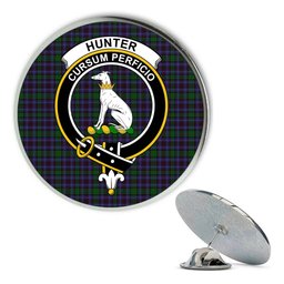 ScotsTee Shop Scottish Hunter of Peebleshire Metal Tartan Lapel Pin Scottish Clan Crest Badge