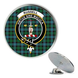 ScotsTee Shop Scottish Russell Ancient Metal Tartan Lapel Pin Scottish Clan Crest Badge