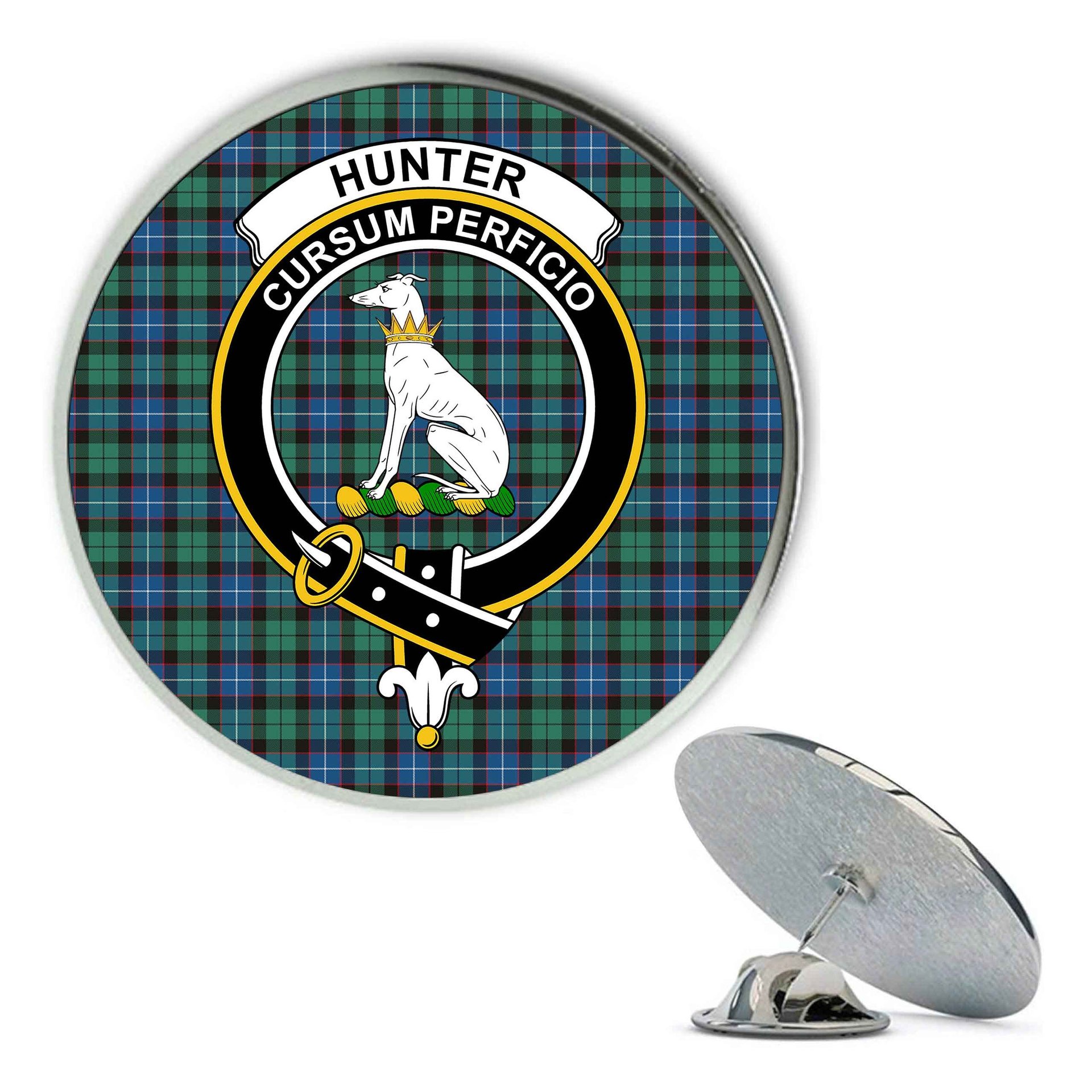 ScotsTee Shop Scottish Hunter Ancient Metal Tartan Lapel Pin Scottish Clan Crest Badge