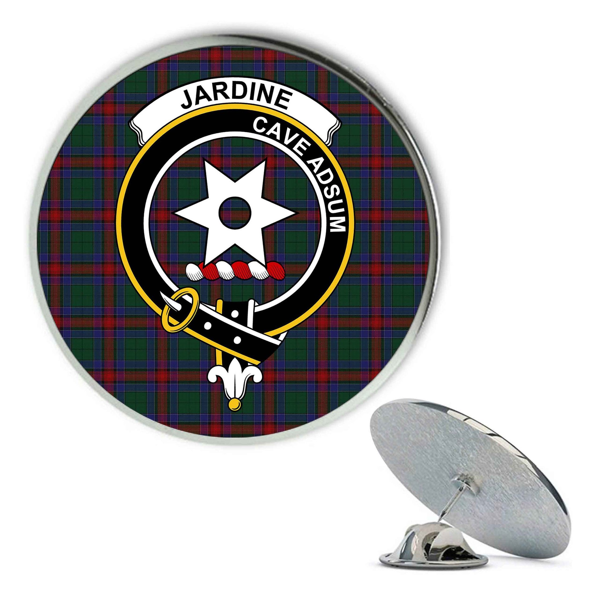 ScotsTee Shop Scottish Jardine Dress Metal Tartan Lapel Pin Scottish Clan Crest Badge