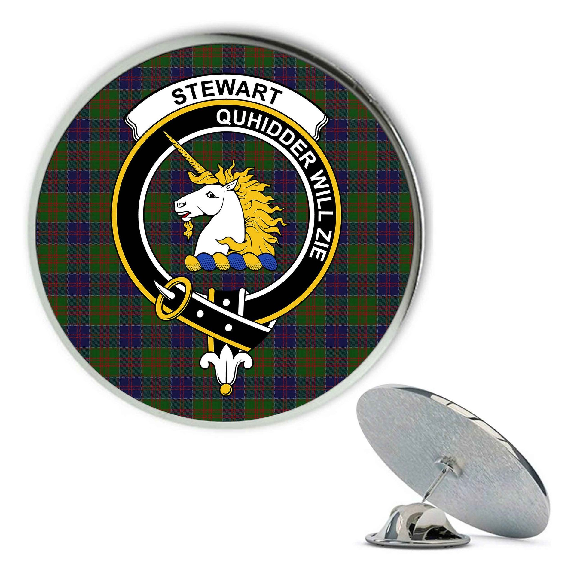 ScotsTee Shop Scottish Stewart of Appin Hunting Metal Tartan Lapel Pin Scottish Clan Crest Badge
