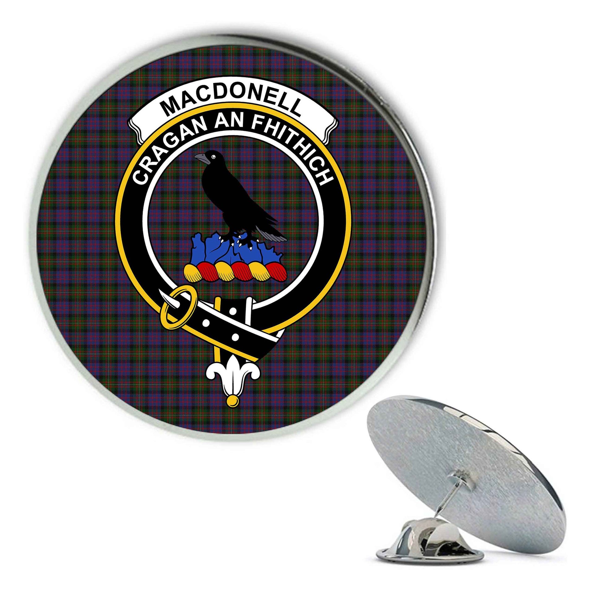 ScotsTee Shop Scottish MacDonell of Glengarry Metal Tartan Lapel Pin Scottish Clan Crest Badge