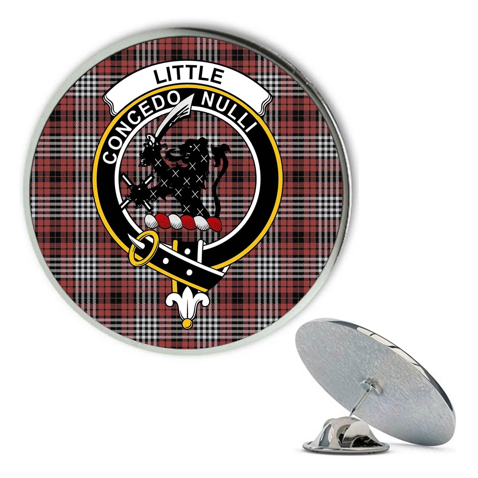 ScotsTee Shop Scottish Little of Morton Rigg Ancient Metal Tartan Lapel Pin Scottish Clan Crest Badge