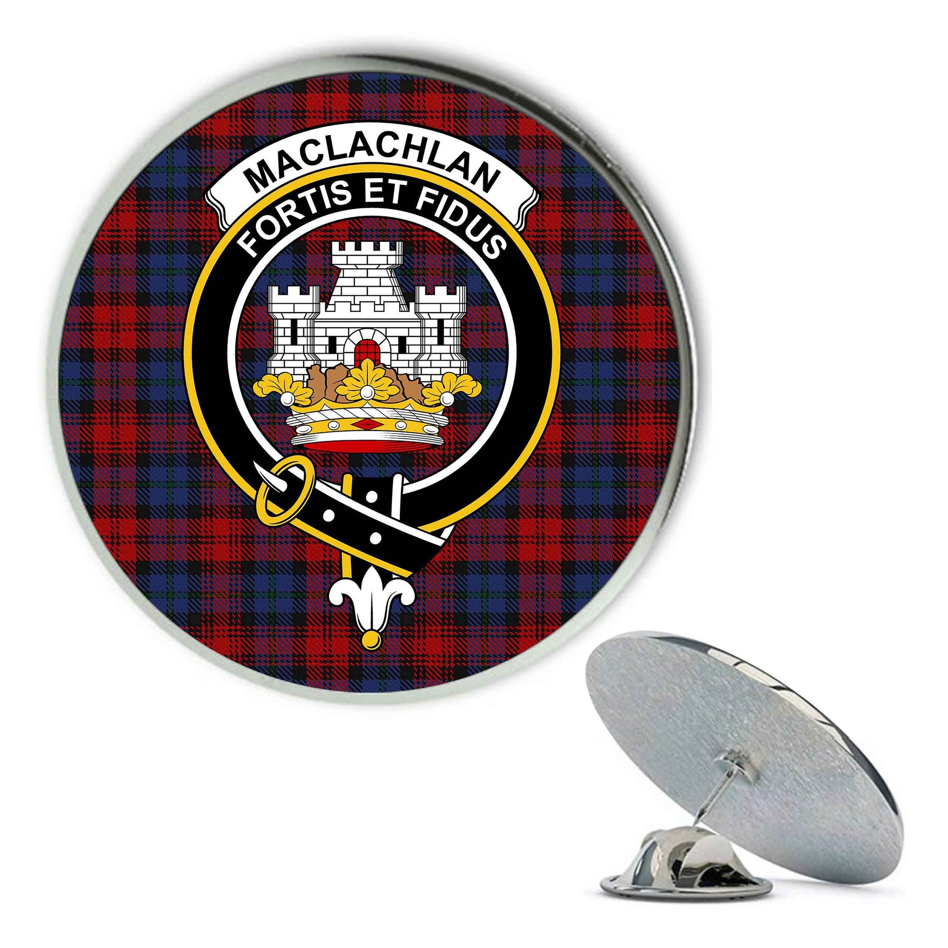 ScotsTee Shop Scottish MacLachlan Modern Metal Tartan Lapel Pin Scottish Clan Crest Badge