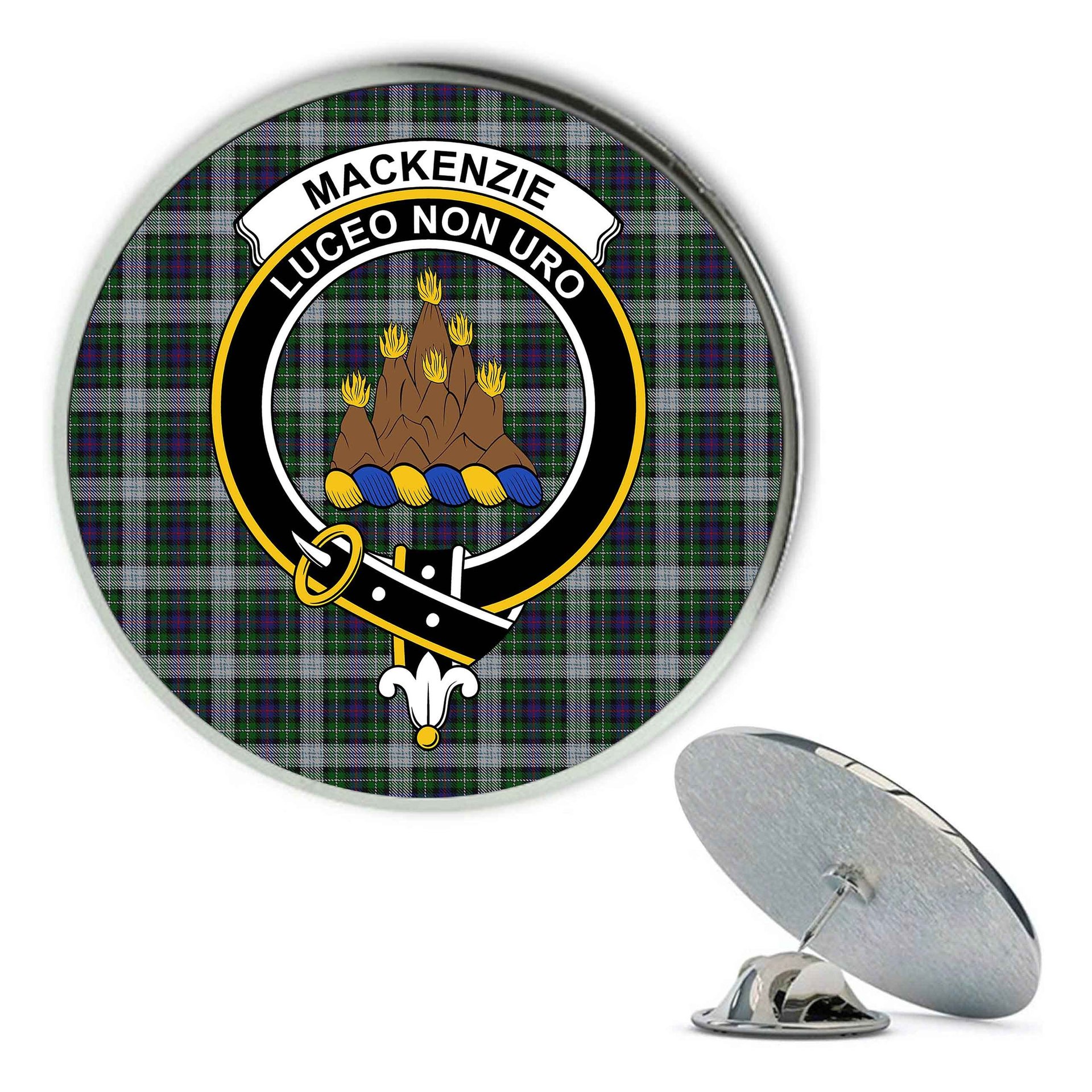 ScotsTee Shop Scottish MacKenzie Dress Metal Tartan Lapel Pin Scottish Clan Crest Badge