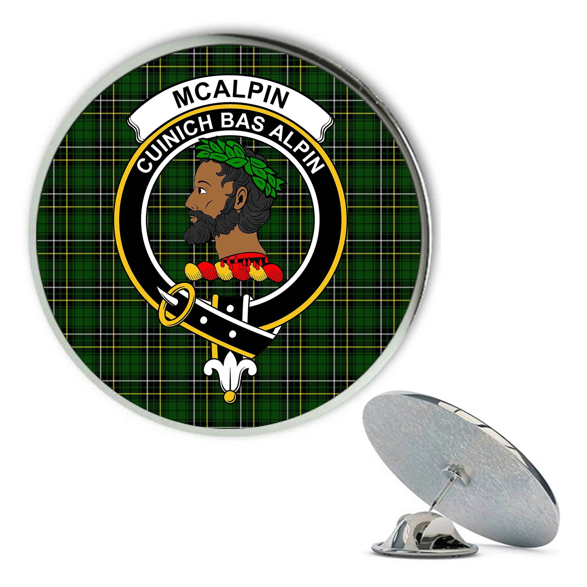 ScotsTee Shop Scottish McAlpin Modern Metal Tartan Lapel Pin Scottish Clan Crest Badge