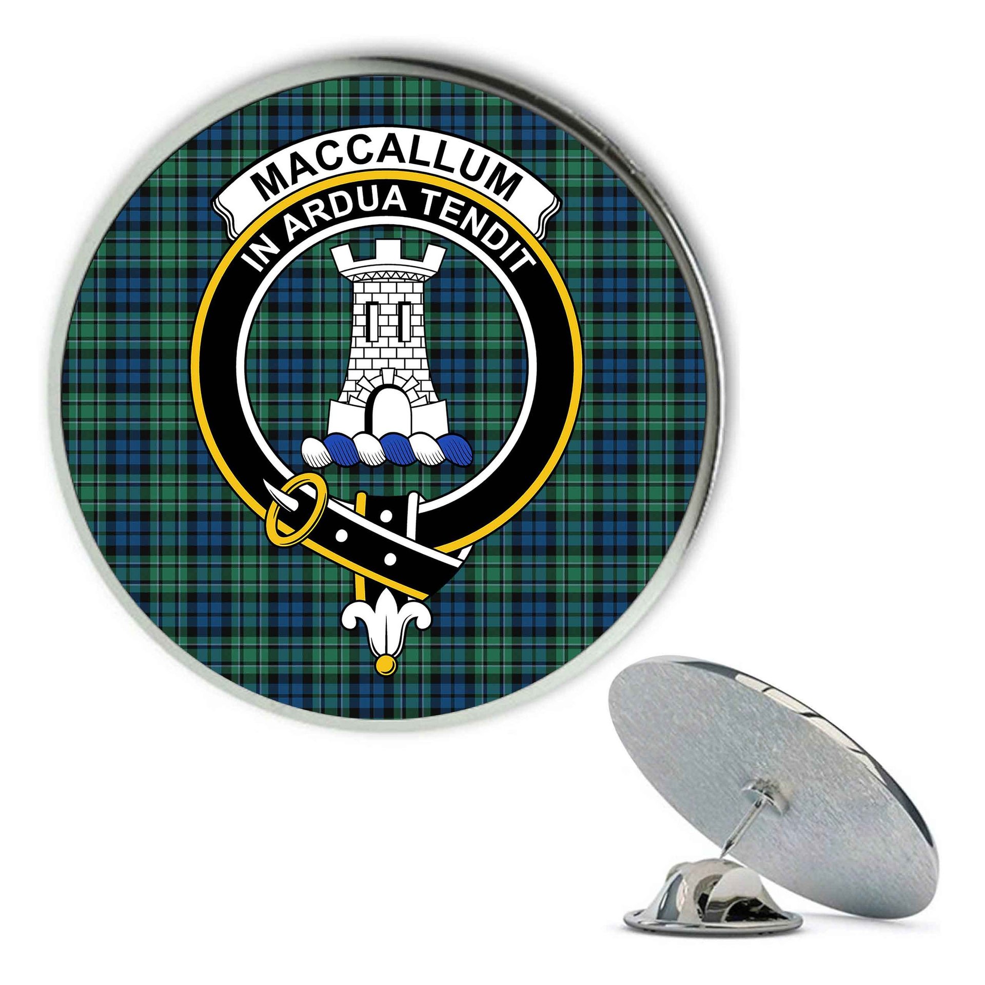 ScotsTee Shop Scottish MacCallum Ancient SC Metal Tartan Lapel Pin Scottish Clan Crest Badge