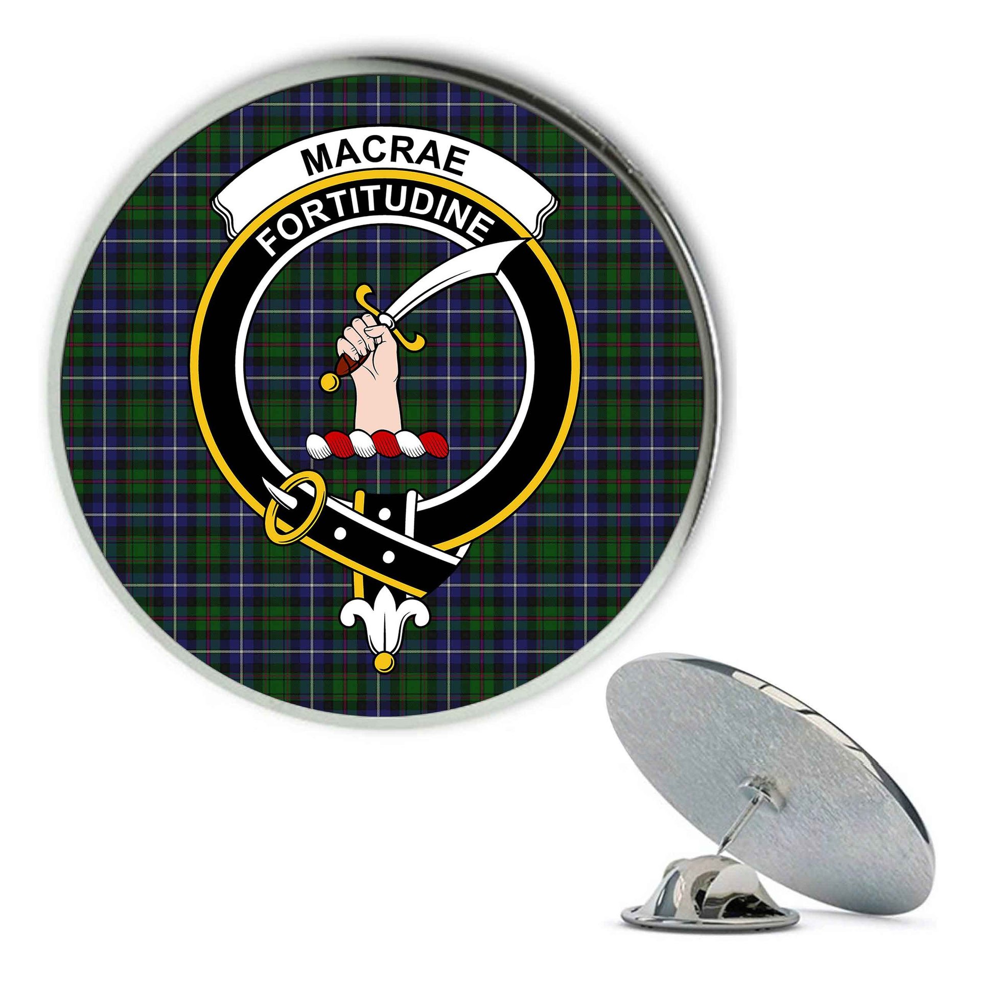 ScotsTee Shop Scottish MacRae Hunting Wilsons_ Metal Tartan Lapel Pin Scottish Clan Crest Badge