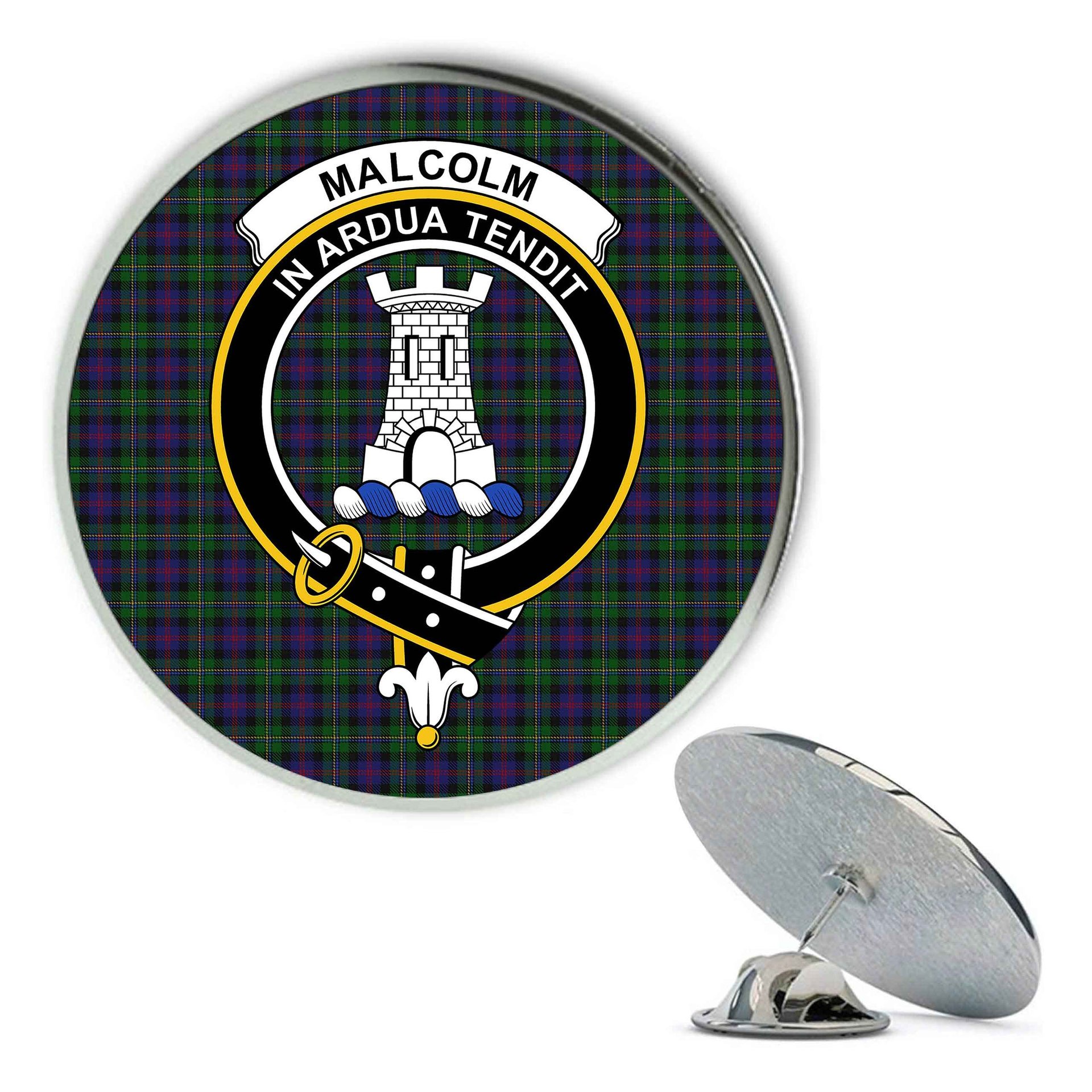 ScotsTee Shop Scottish Malcolm Metal Tartan Lapel Pin Scottish Clan Crest Badge