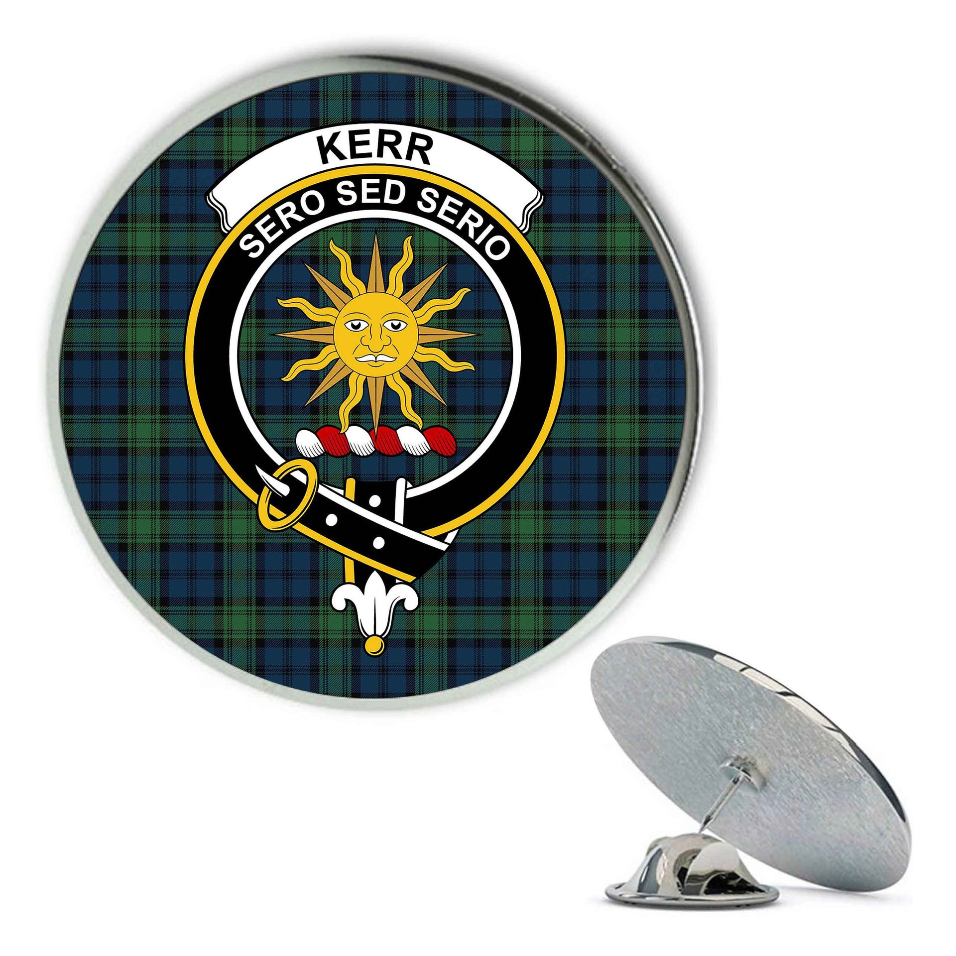 ScotsTee Shop Scottish Kerr Hunting Modern Metal Tartan Lapel Pin Scottish Clan Crest Badge