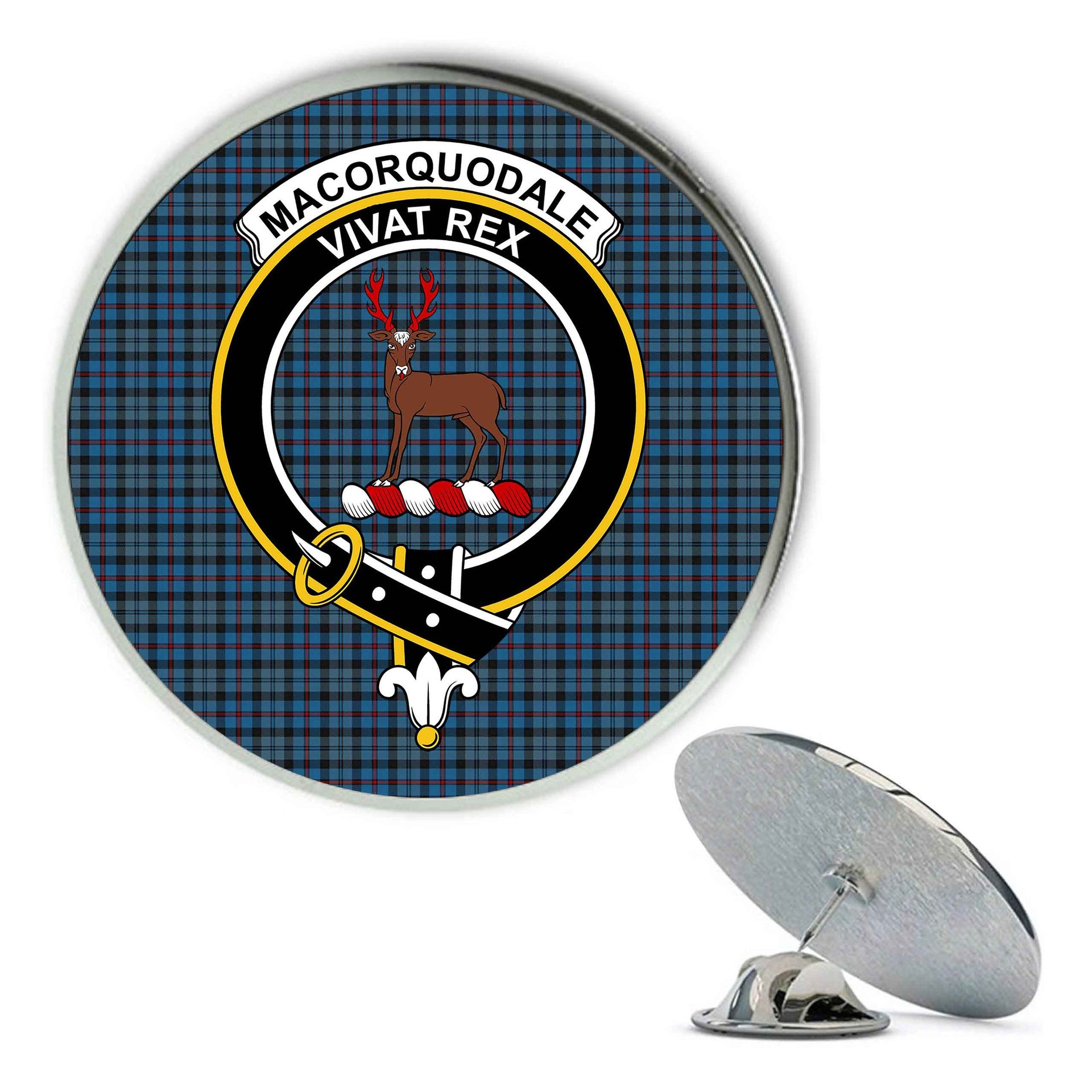 ScotsTee Shop Scottish MacCorquodale Metal Tartan Lapel Pin Scottish Clan Crest Badge