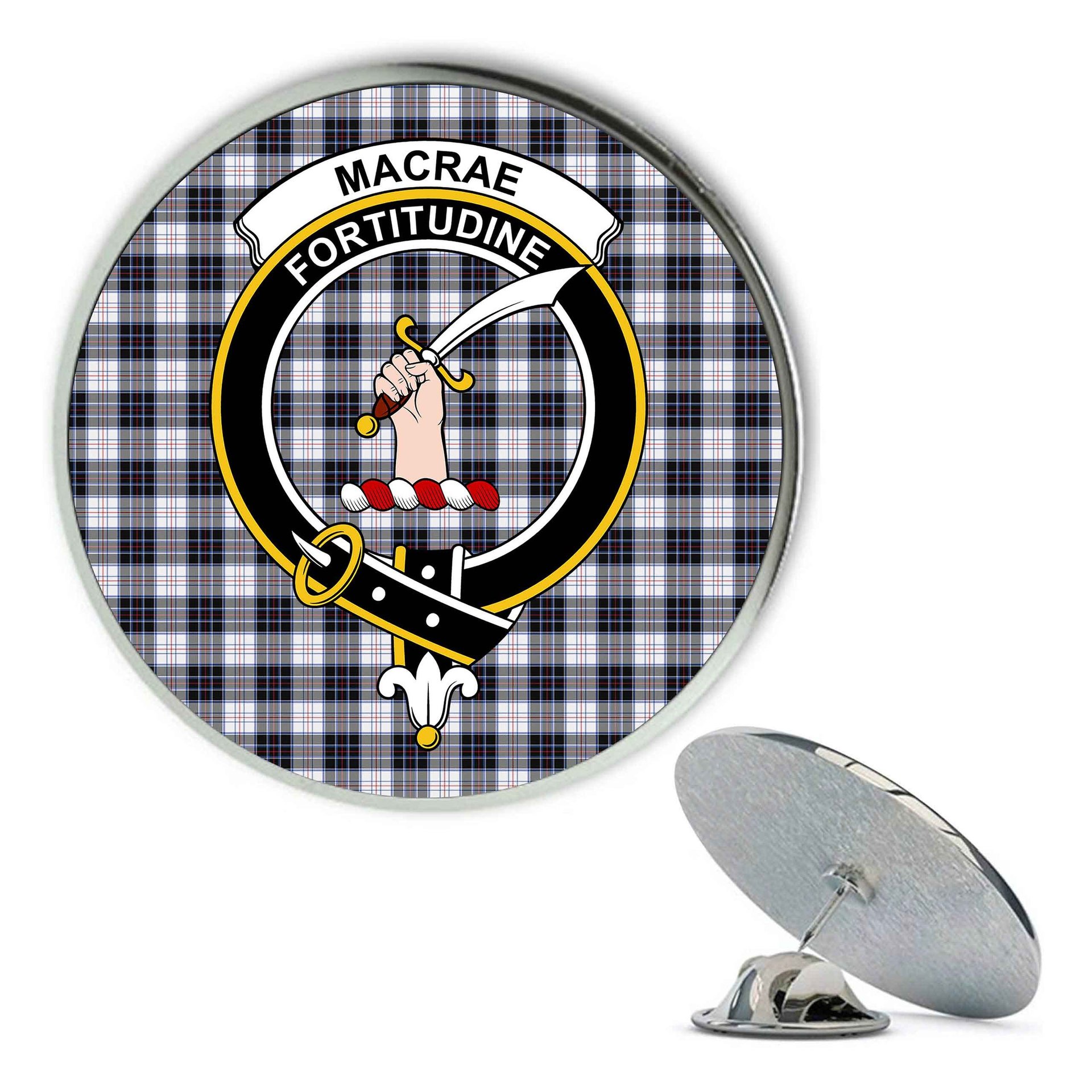 ScotsTee Shop Scottish MacRae Dress Modern Metal Tartan Lapel Pin Scottish Clan Crest Badge