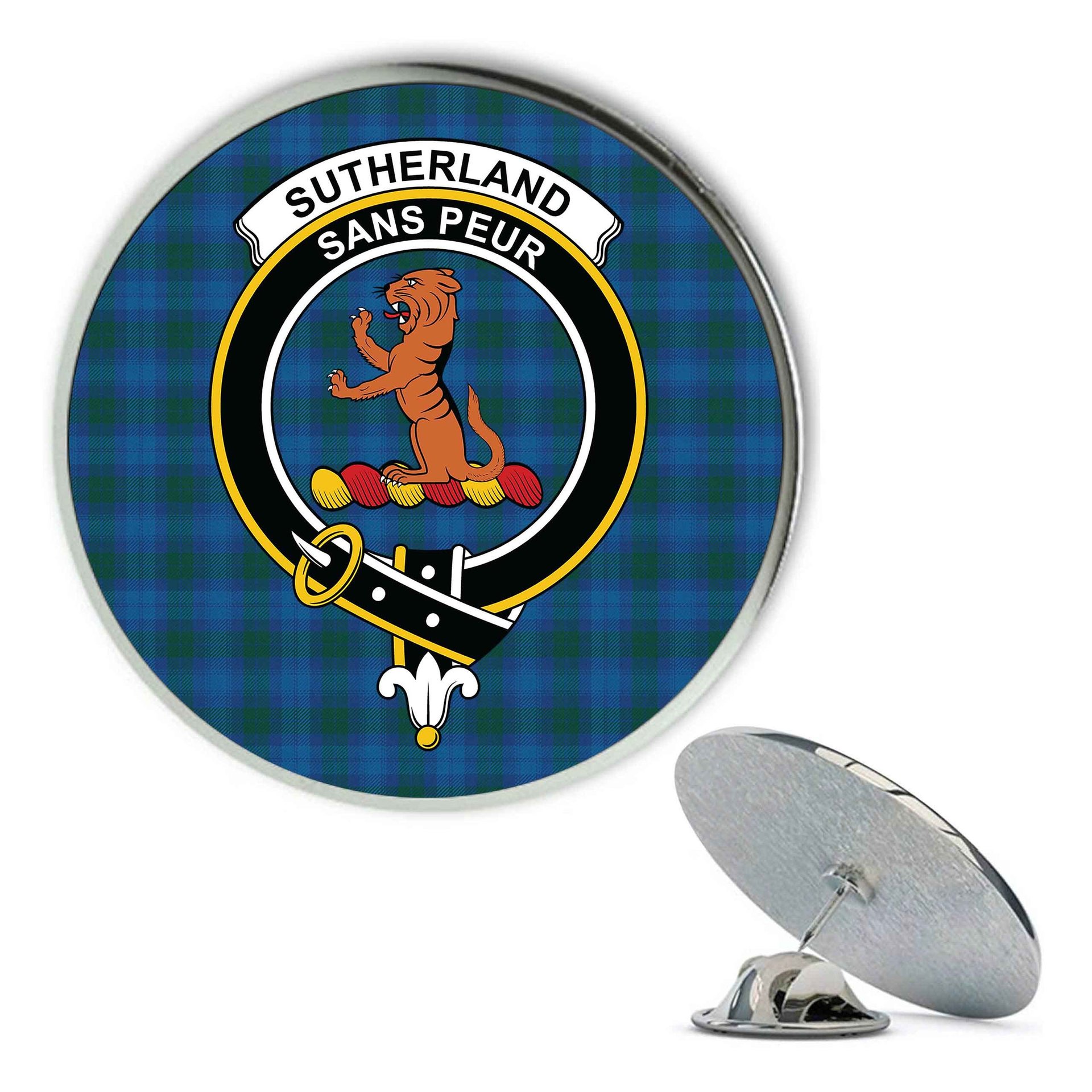 ScotsTee Shop Scottish Sutherland Hunting Modern Metal Tartan Lapel Pin Scottish Clan Crest Badge
