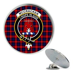 ScotsTee Shop Scottish McCracken Metal Tartan Lapel Pin Scottish Clan Crest Badge