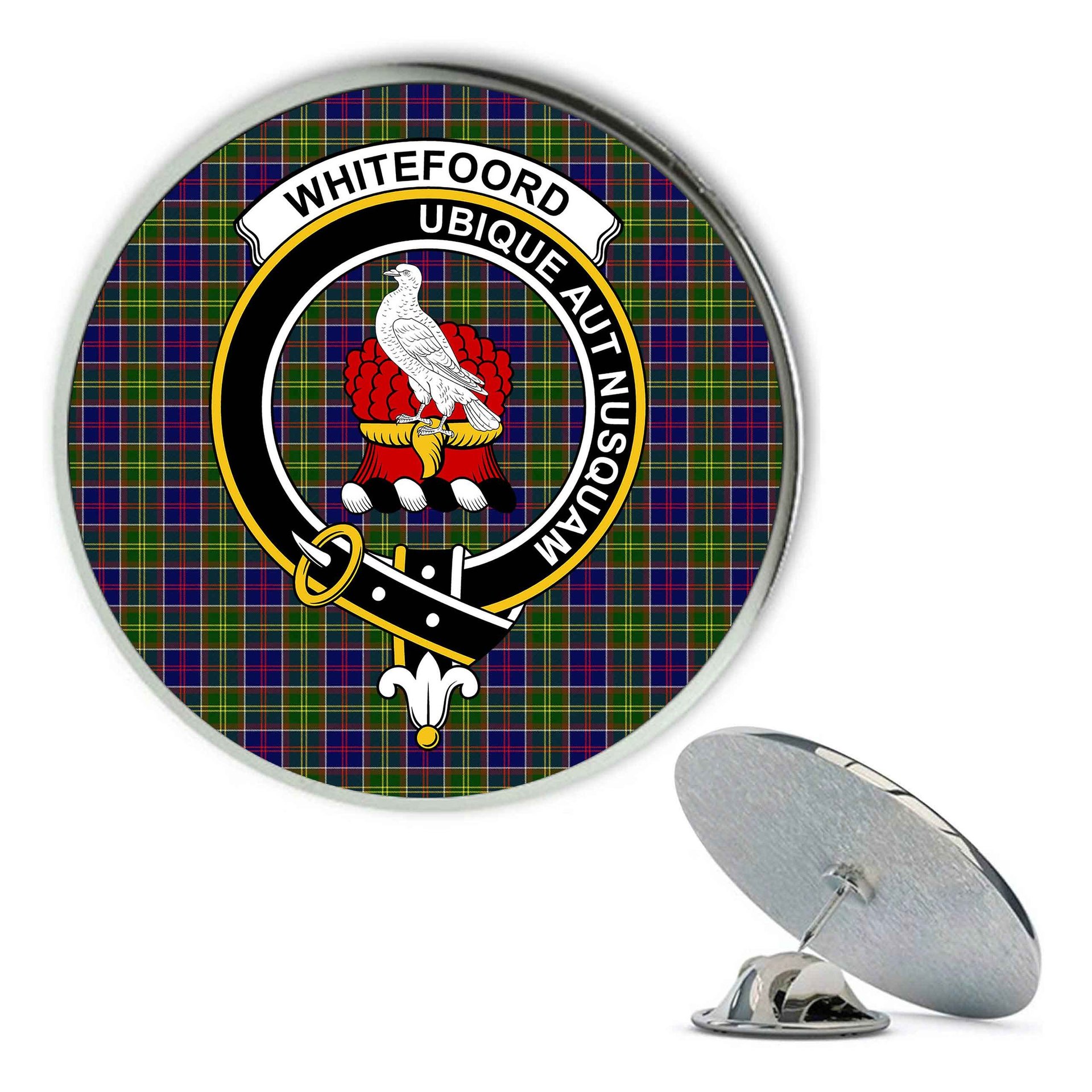 ScotsTee Shop Scottish Whitefoord Metal Tartan Lapel Pin Scottish Clan Crest Badge