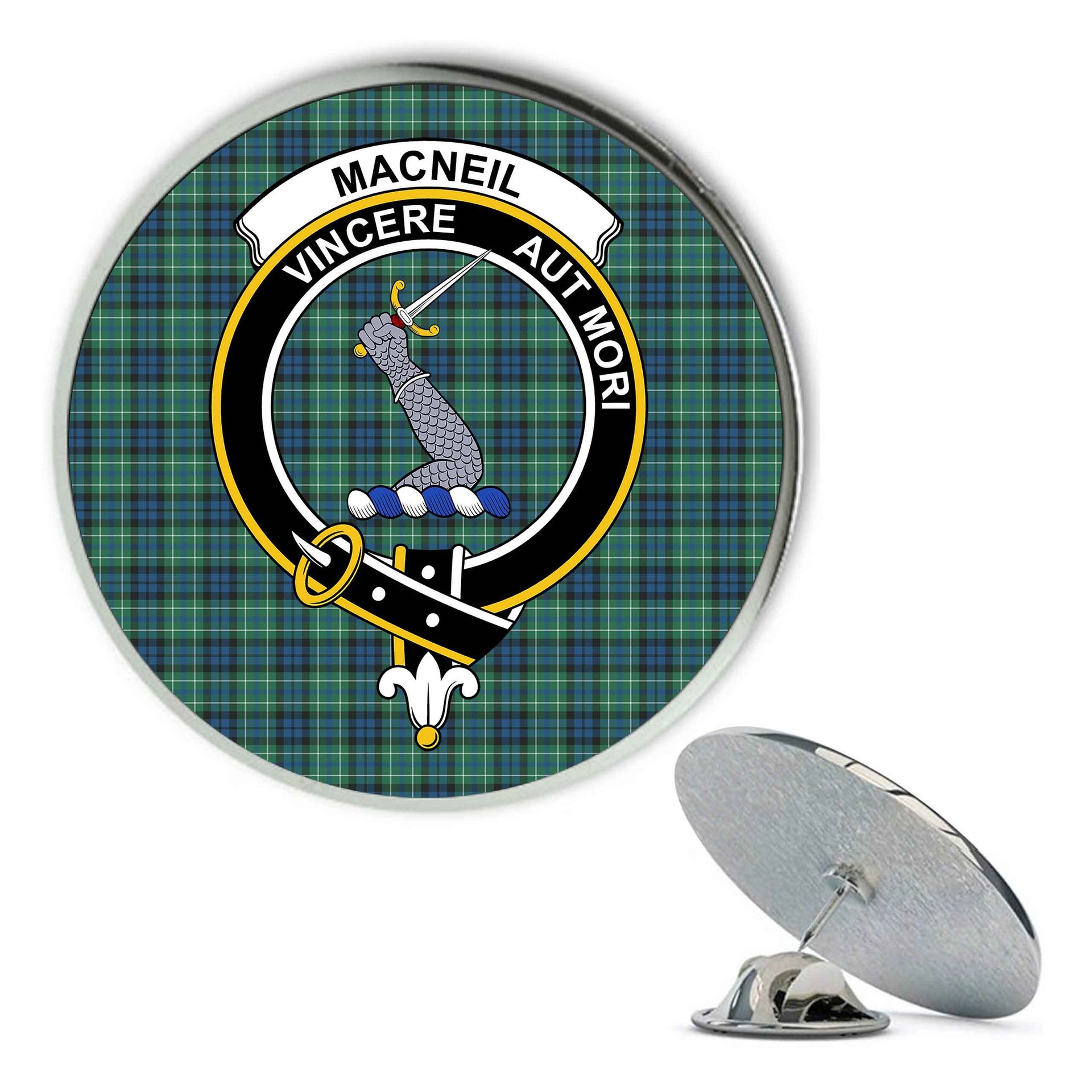 ScotsTee Shop Scottish MacNeill of Colonsay Ancient Metal Tartan Lapel Pin Scottish Clan Crest Badge