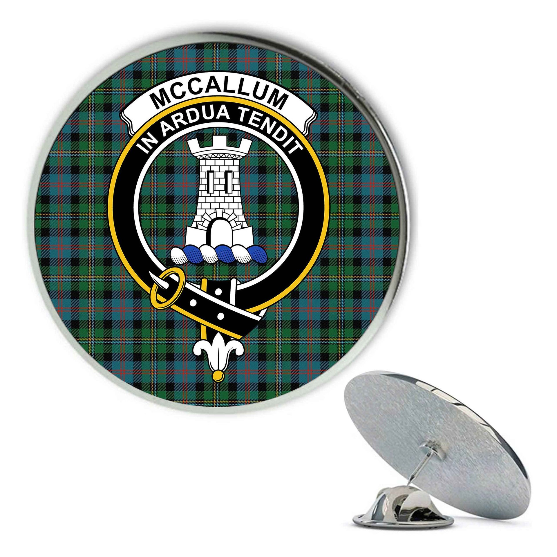 ScotsTee Shop Scottish McCallum Ancient Metal Tartan Lapel Pin Scottish Clan Crest Badge
