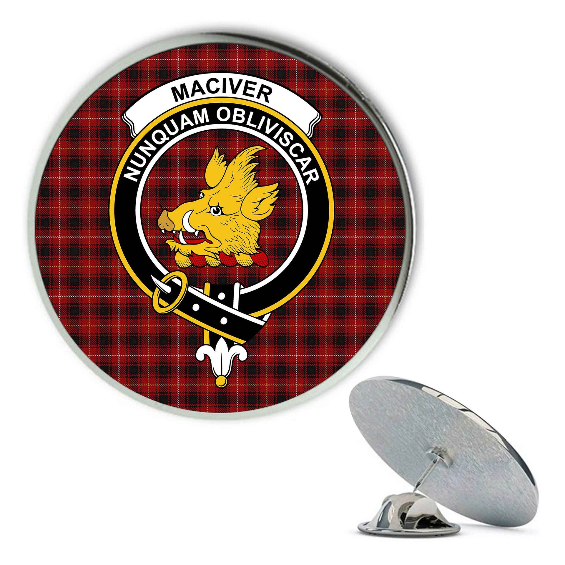 ScotsTee Shop Scottish MacIver 3 Metal Tartan Lapel Pin Scottish Clan Crest Badge
