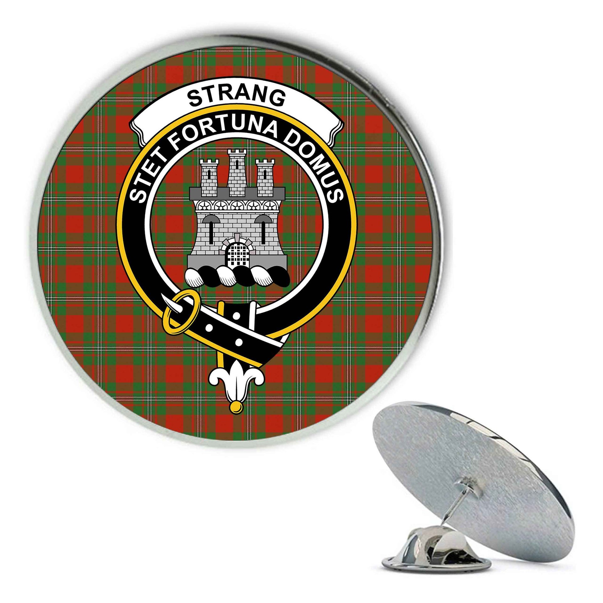 ScotsTee Shop Scottish Strang Ancient Metal Tartan Lapel Pin Scottish Clan Crest Badge