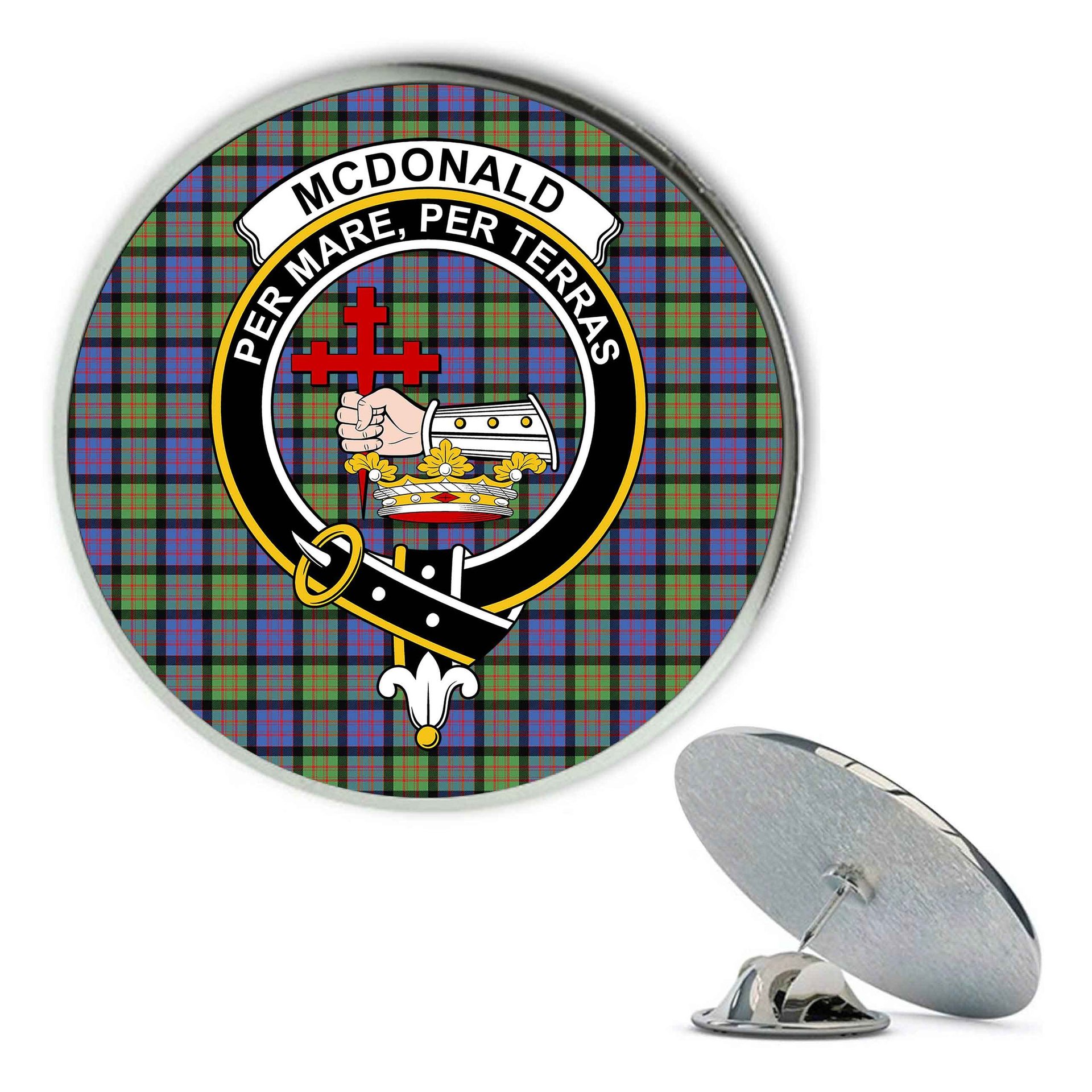 ScotsTee Shop Scottish McDonald Ancient Metal Tartan Lapel Pin Scottish Clan Crest Badge