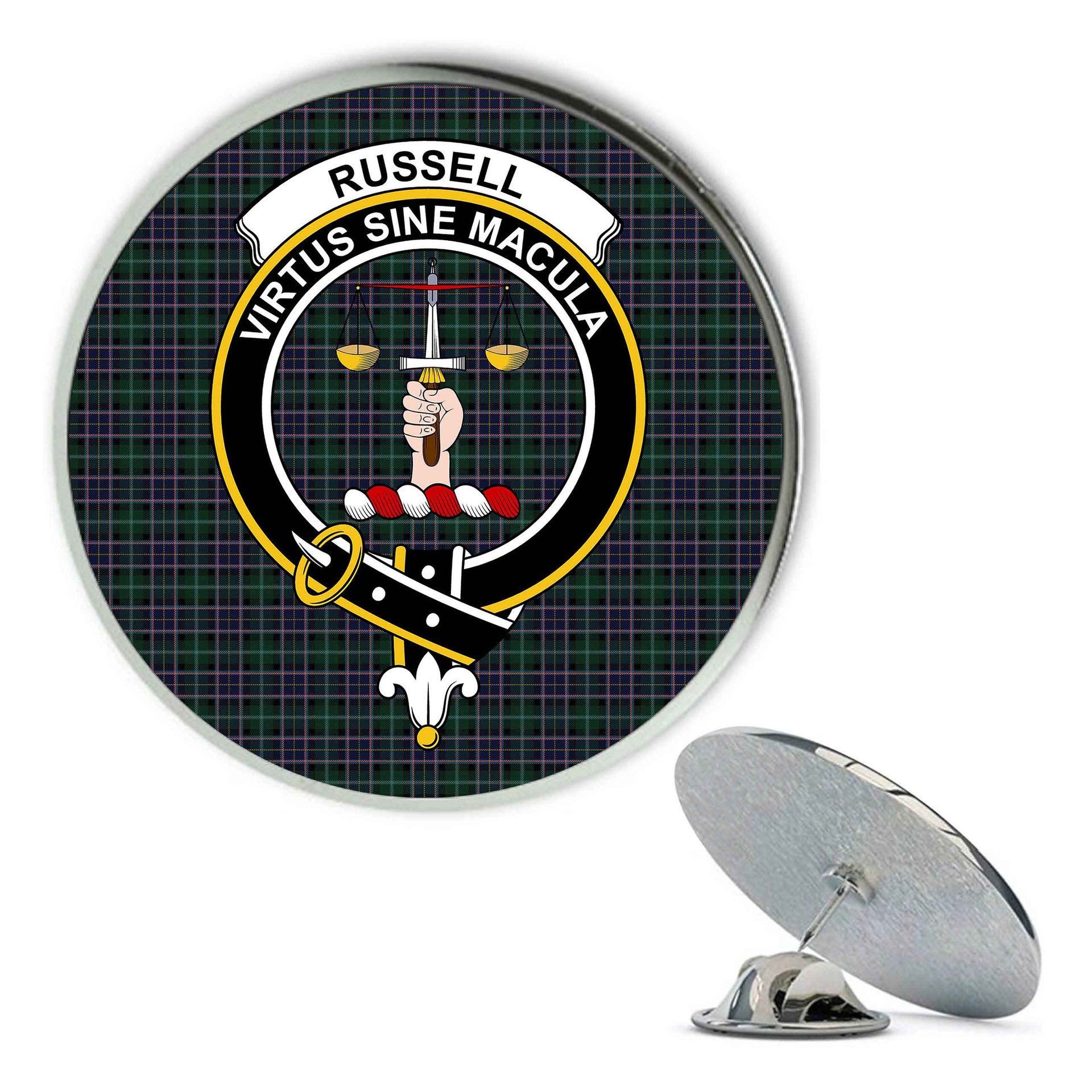 ScotsTee Shop Scottish Russell D Australia Metal Tartan Lapel Pin Scottish Clan Crest Badge