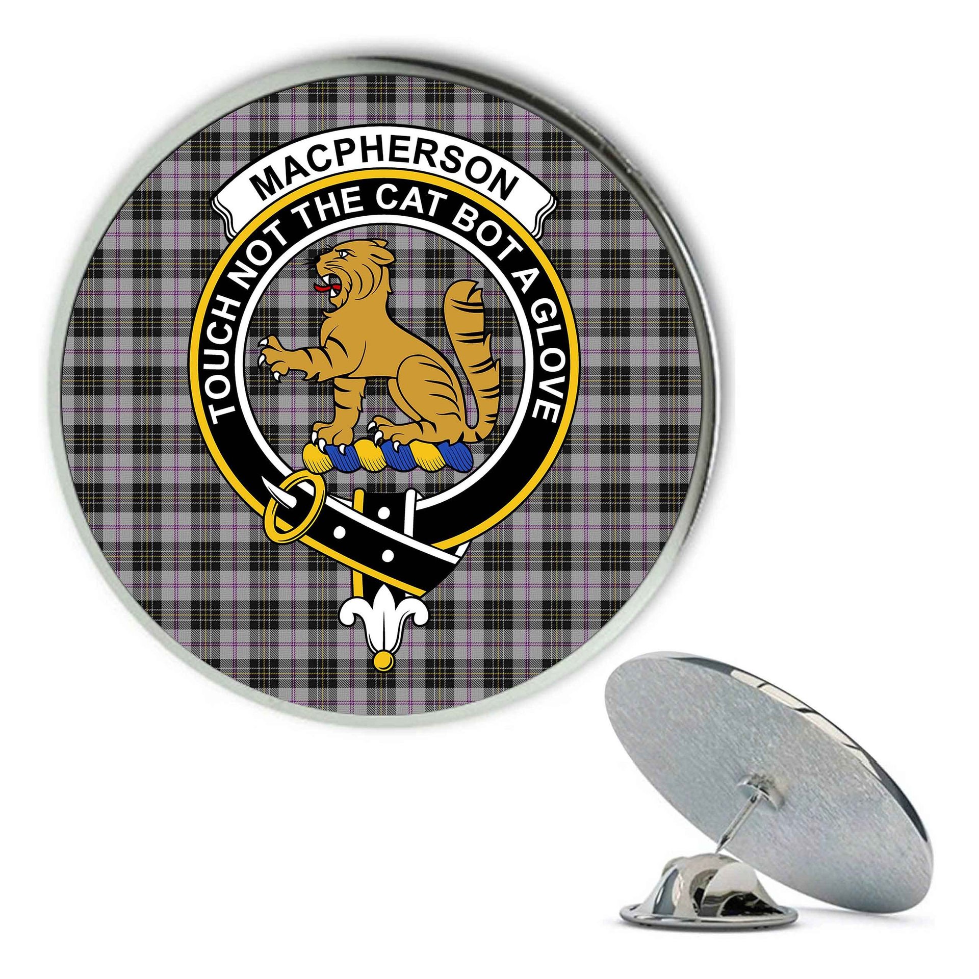 ScotsTee Shop Scottish MacPherson Dress 1951 Metal Tartan Lapel Pin Scottish Clan Crest Badge