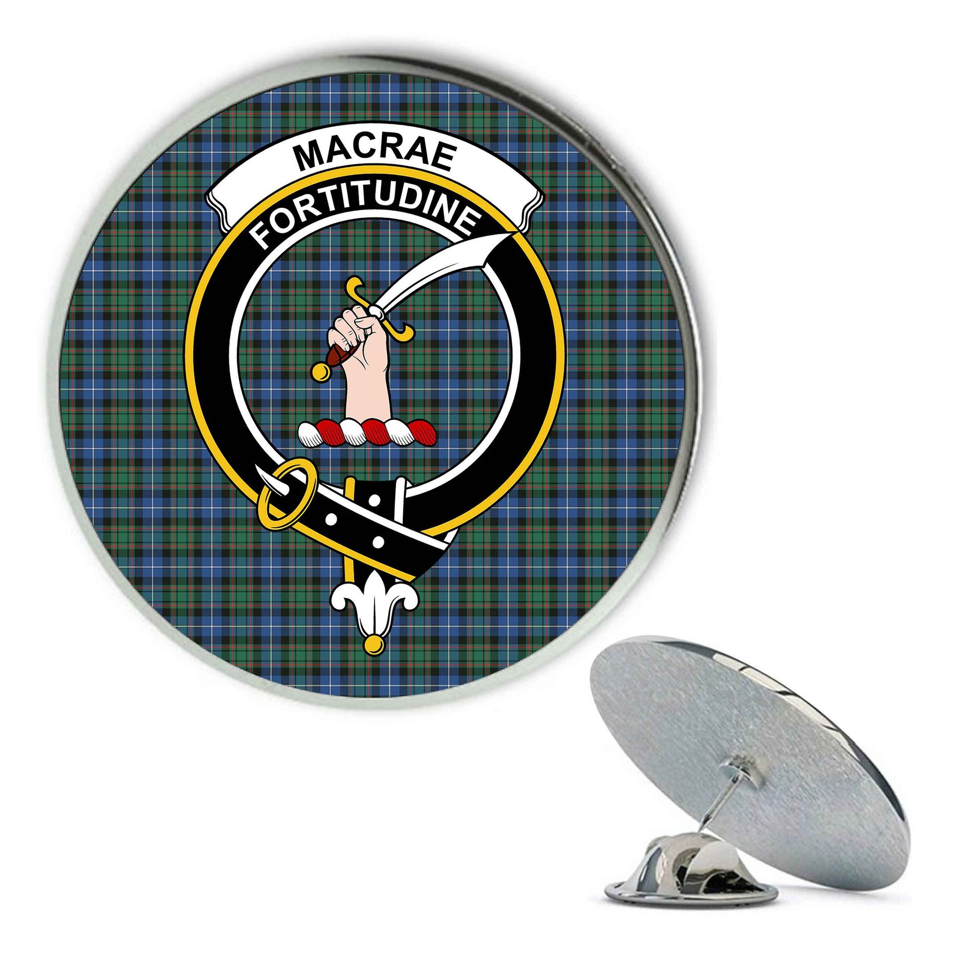 ScotsTee Shop Scottish MacRae Hunting Ancient Metal Tartan Lapel Pin Scottish Clan Crest Badge