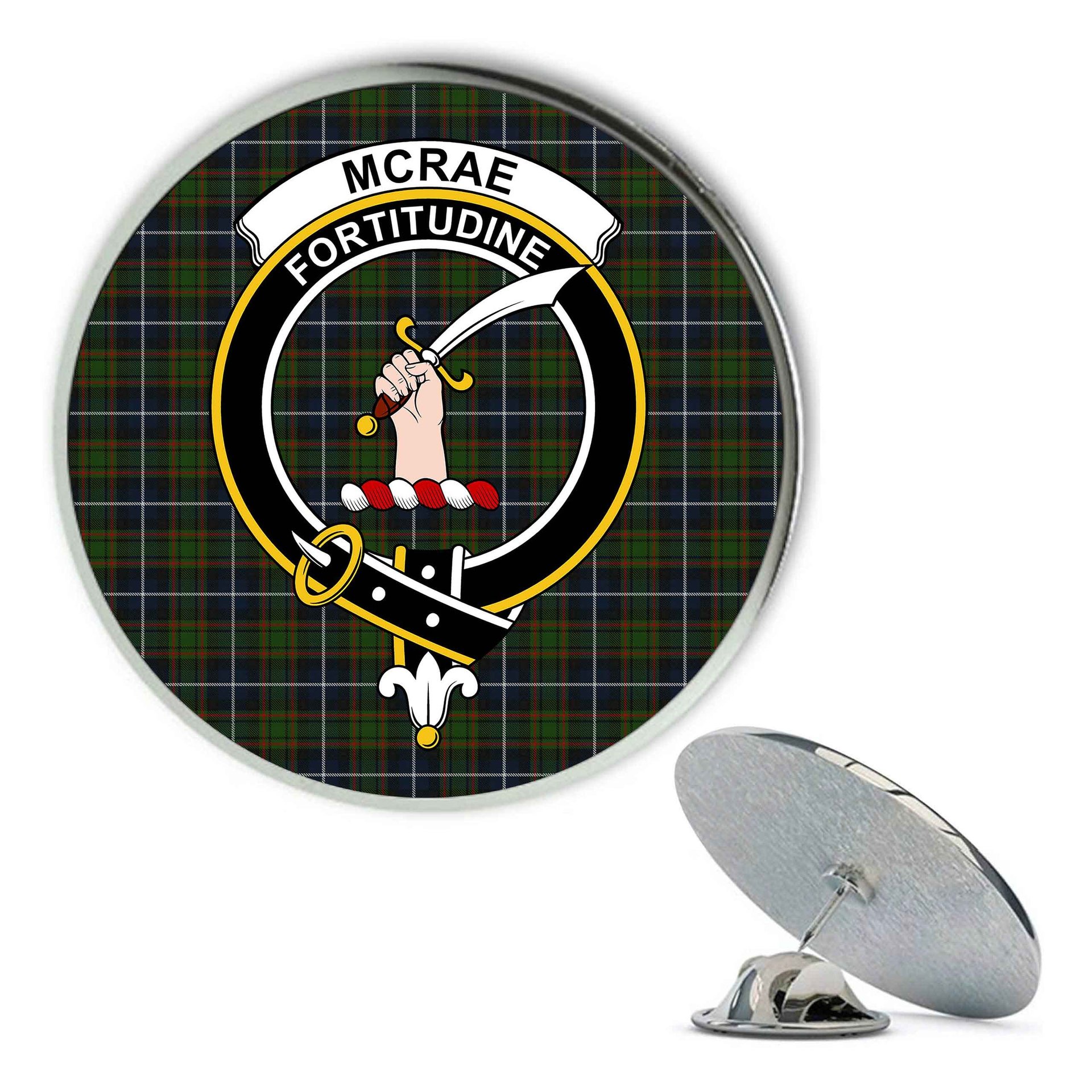 ScotsTee Shop Scottish McRae Hunting Metal Tartan Lapel Pin Scottish Clan Crest Badge