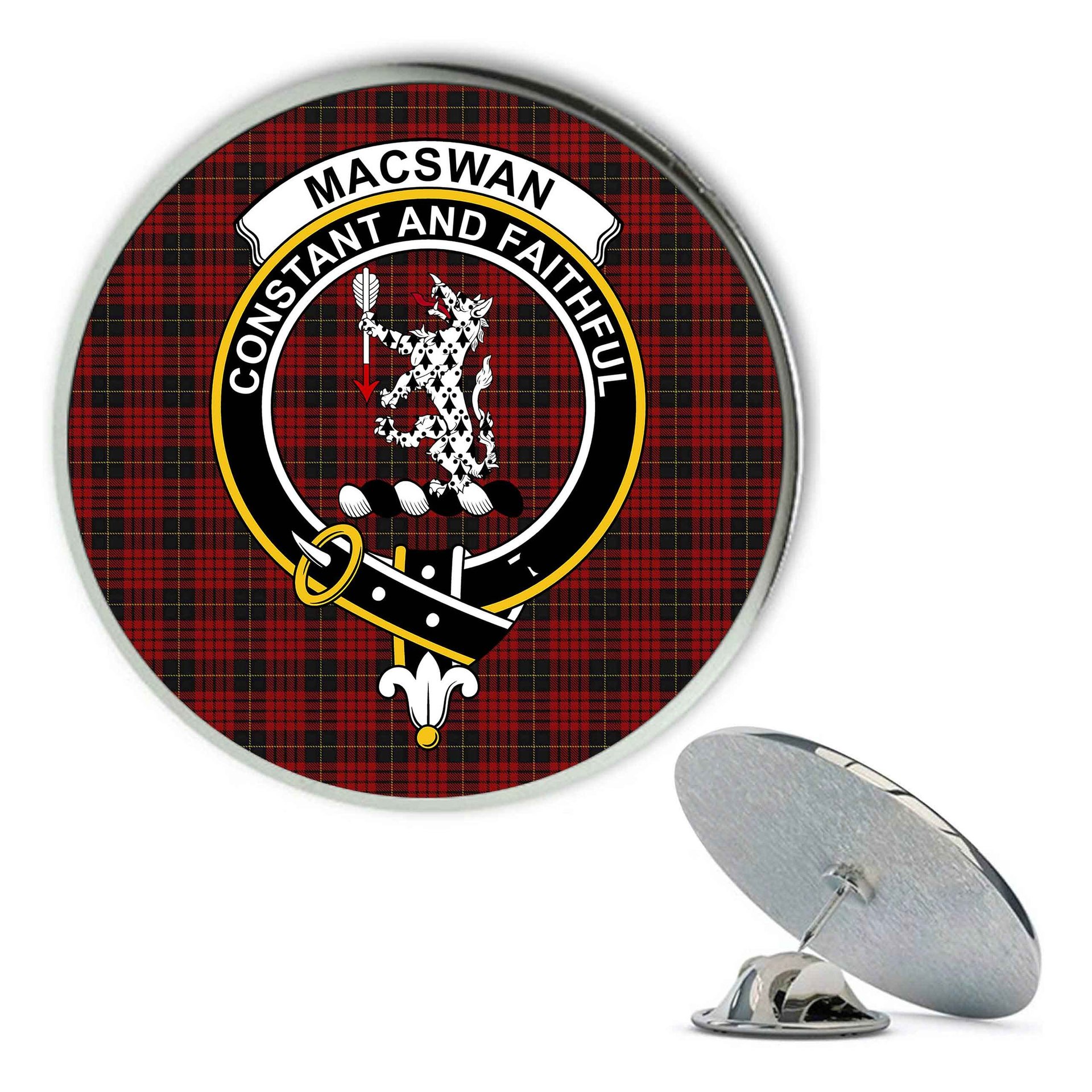 ScotsTee Shop Scottish MacSwan Metal Tartan Lapel Pin Scottish Clan Crest Badge