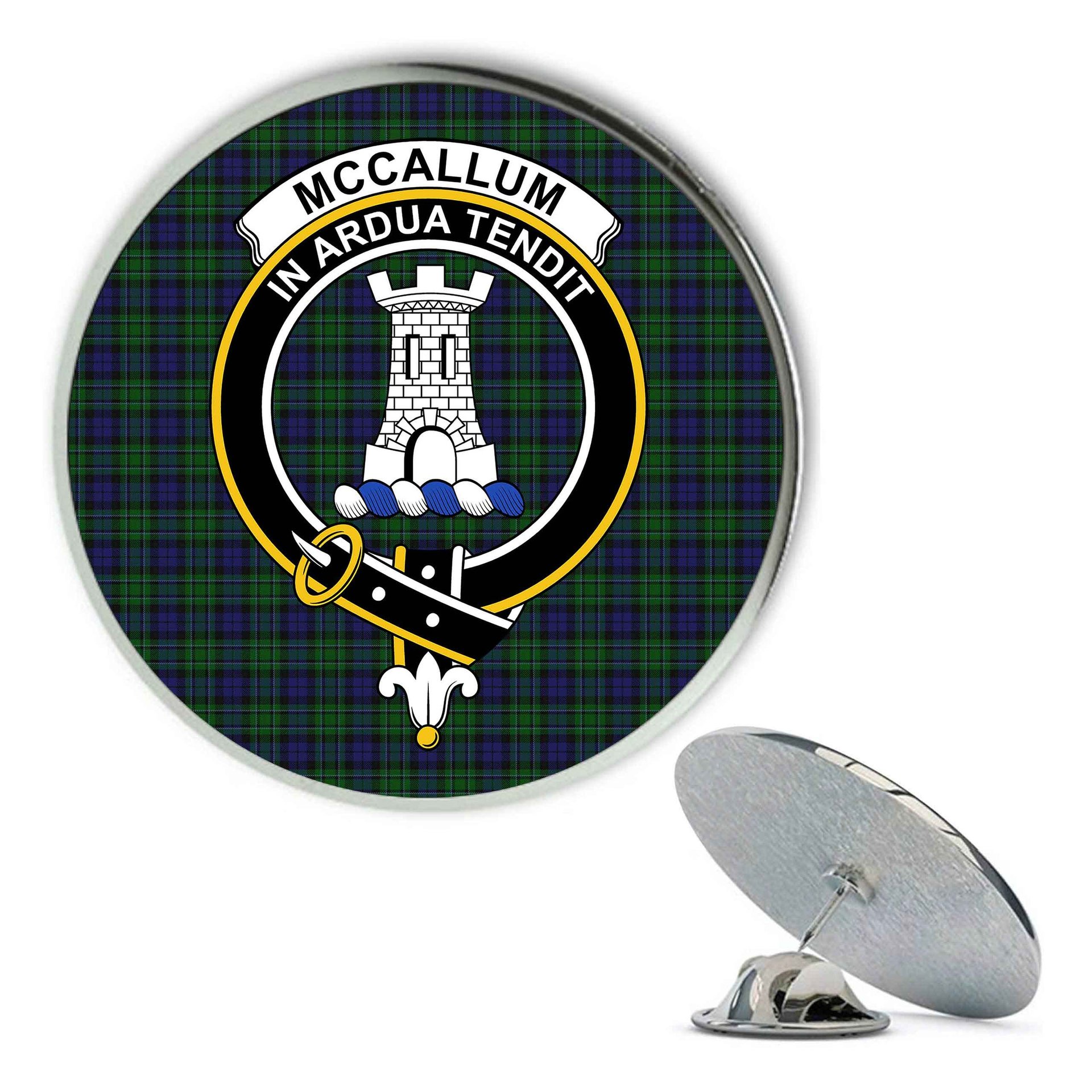ScotsTee Shop Scottish McCallum Modern Metal Tartan Lapel Pin Scottish Clan Crest Badge