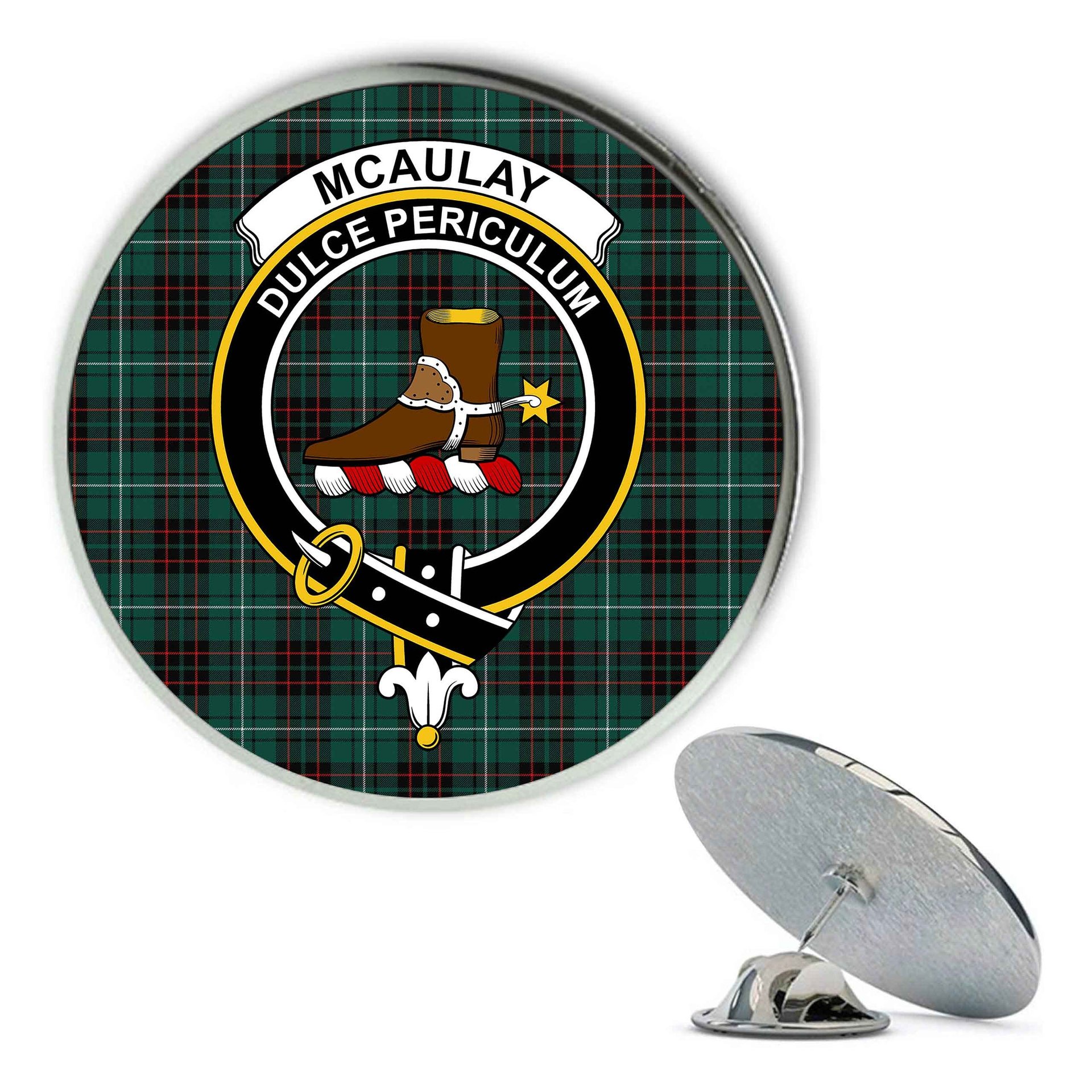 ScotsTee Shop Scottish McAulay of Lewis Modern Metal Tartan Lapel Pin Scottish Clan Crest Badge
