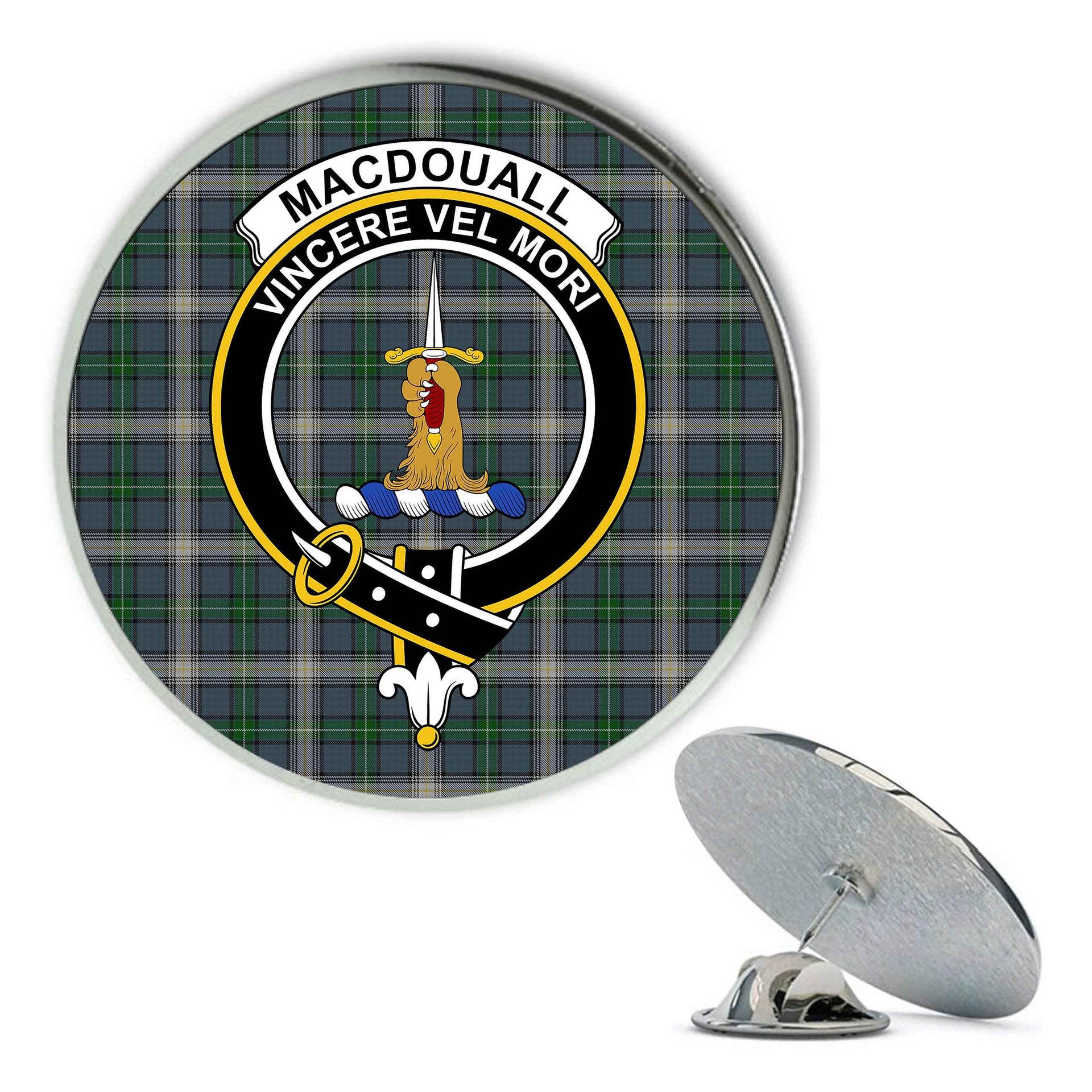 ScotsTee Shop Scottish MacDouall Metal Tartan Lapel Pin Scottish Clan Crest Badge