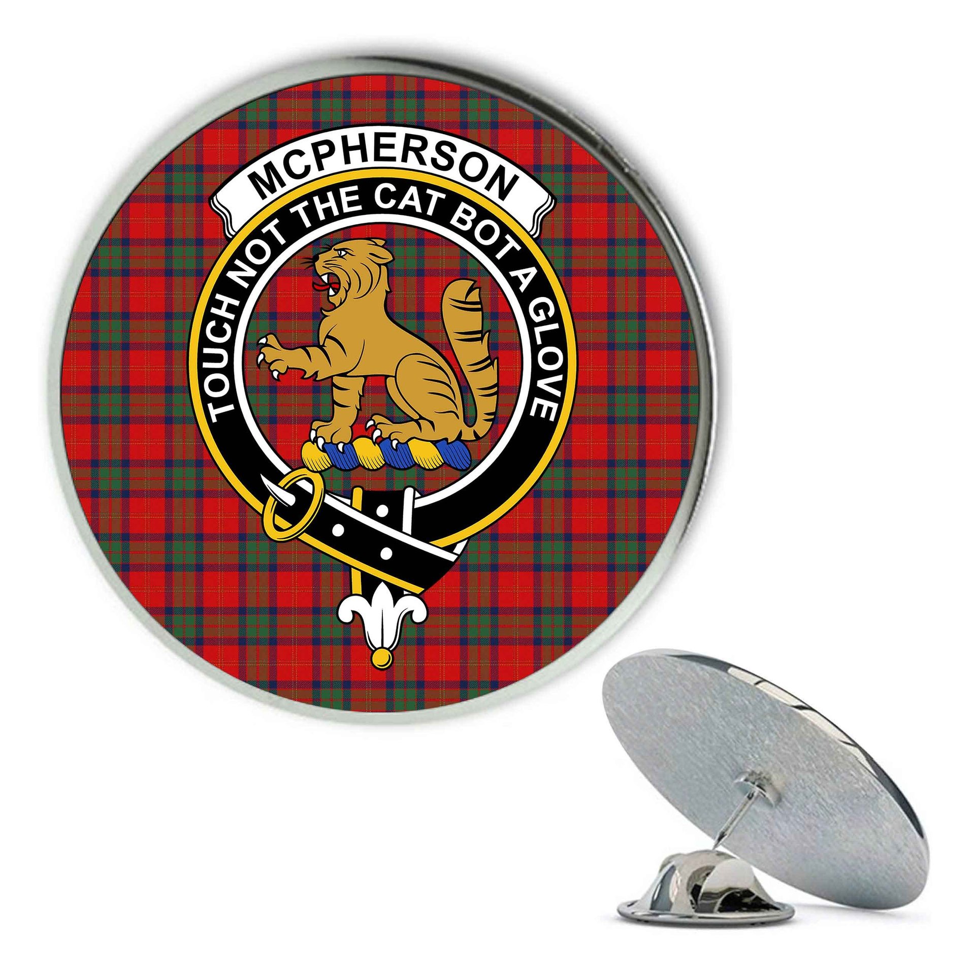 ScotsTee Shop Scottish McPherson of Cluny Modern Metal Tartan Lapel Pin Scottish Clan Crest Badge